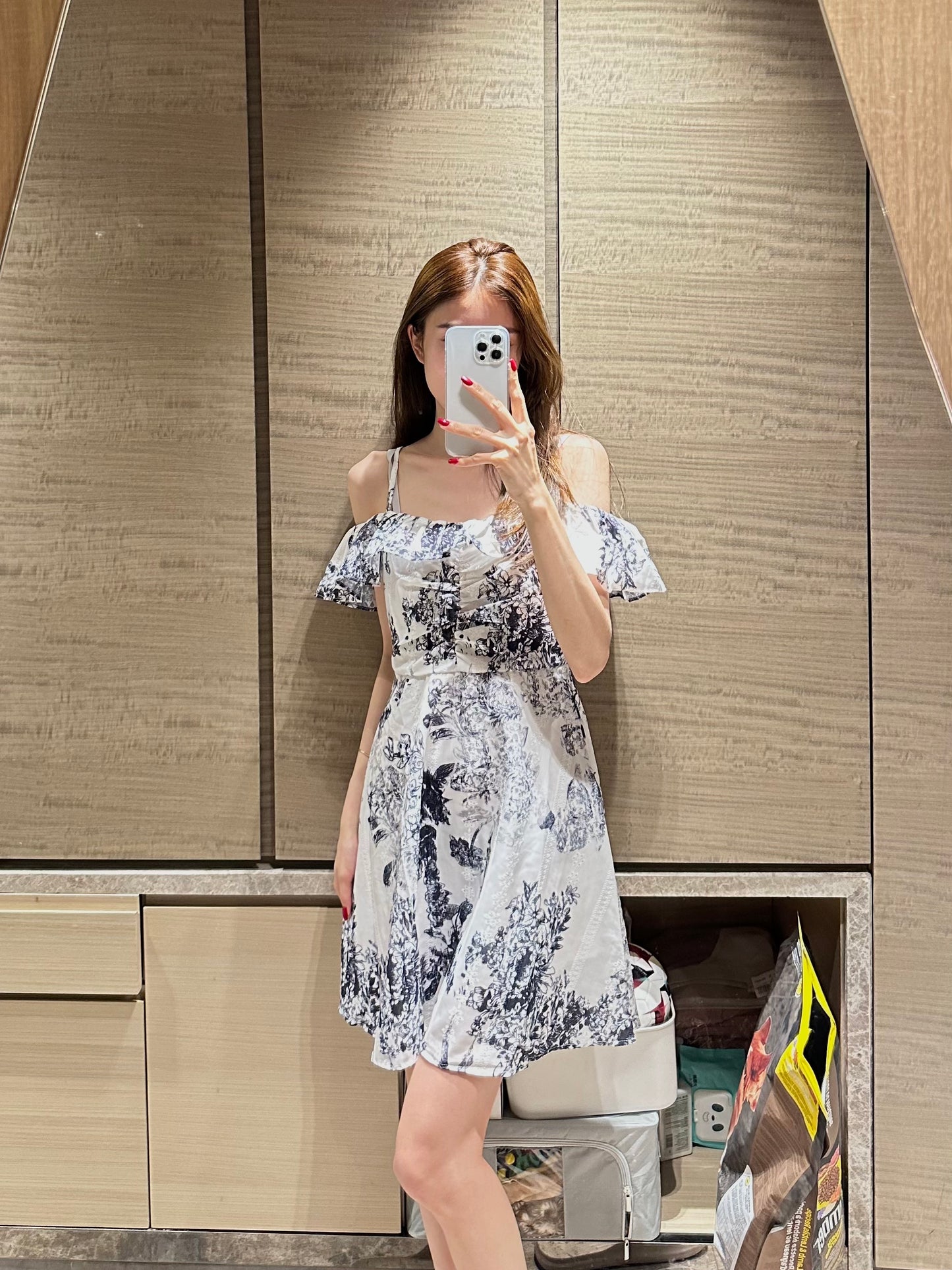 Floral Navy Print Off Shoulder Mini Dress