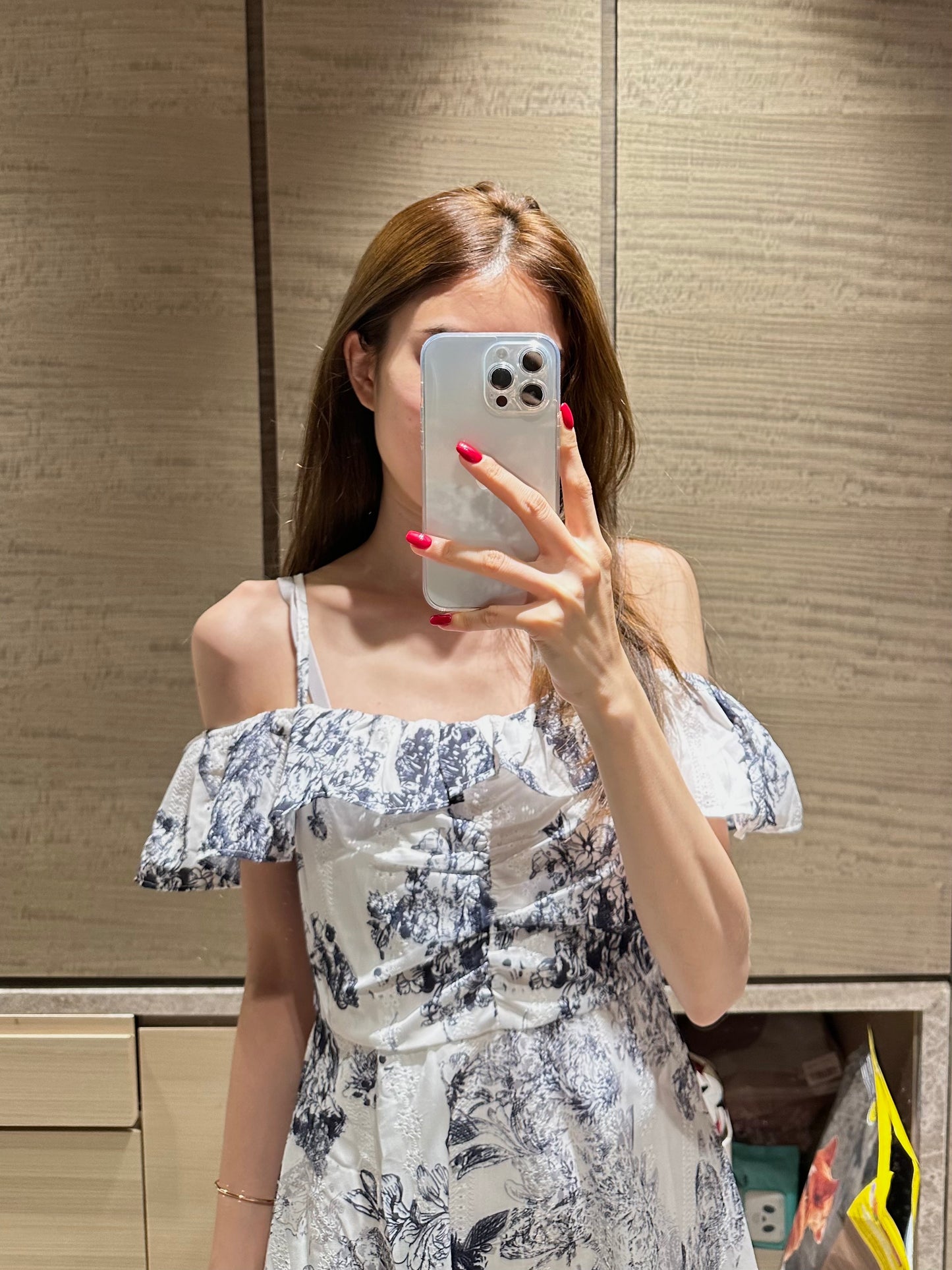 Floral Navy Print Off Shoulder Mini Dress