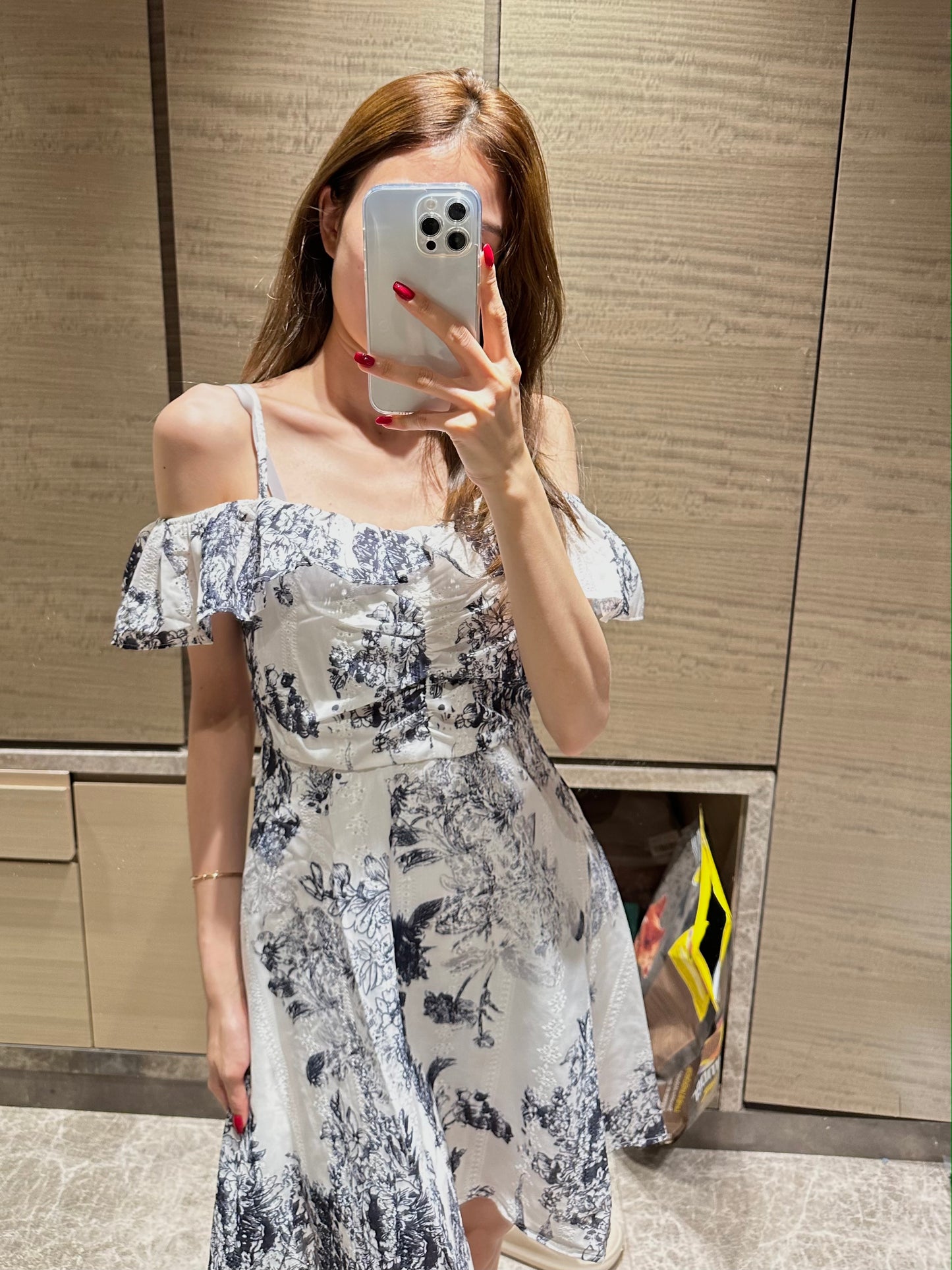 Floral Navy Print Off Shoulder Mini Dress