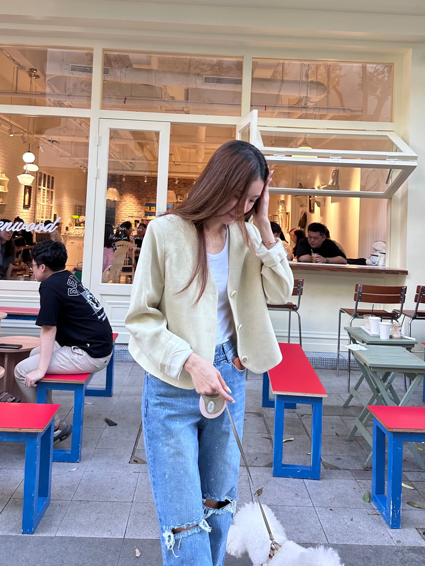 Melon Gold Button Cropped Blazer