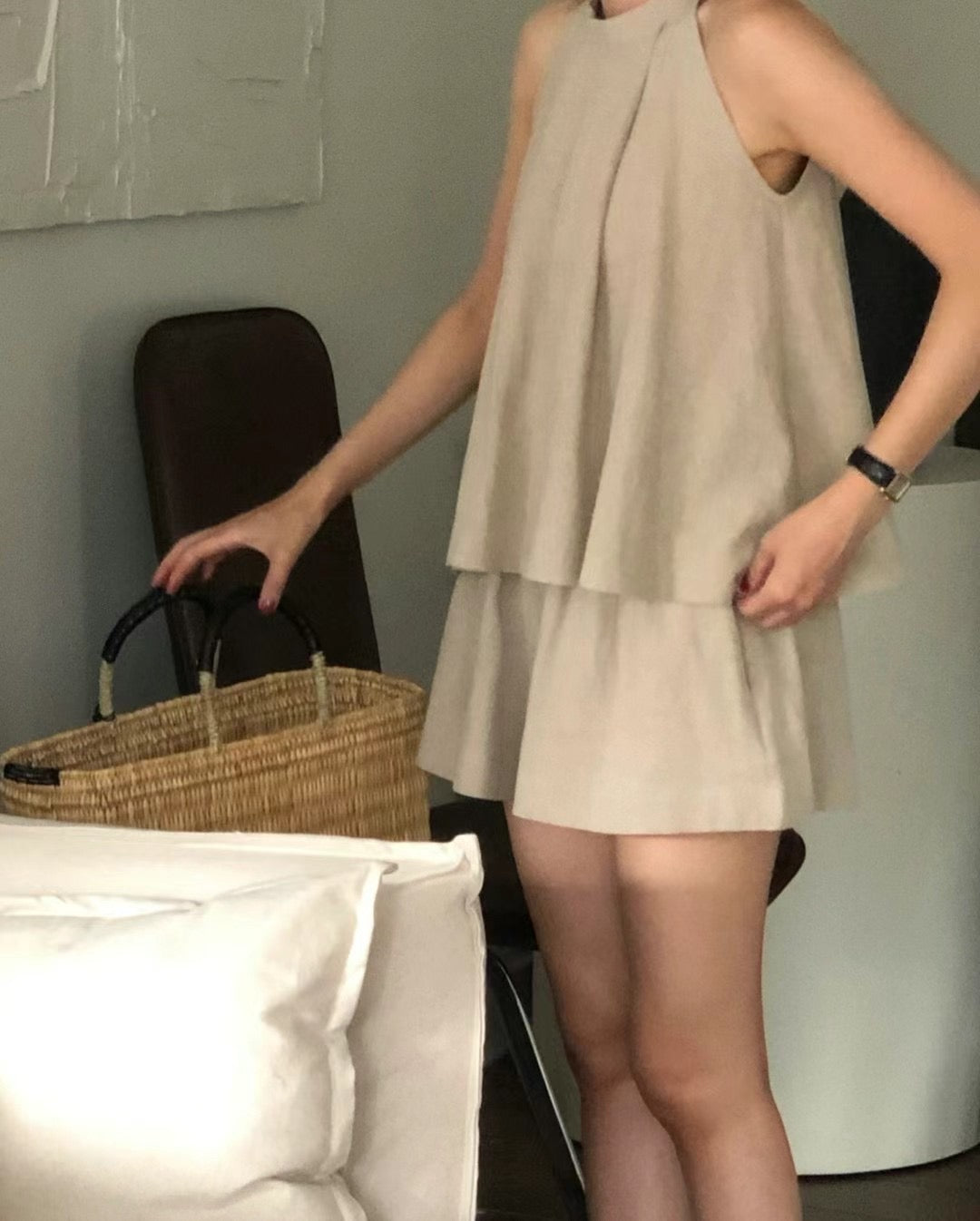 Crewneck Linen Tank Top & Shorts Set