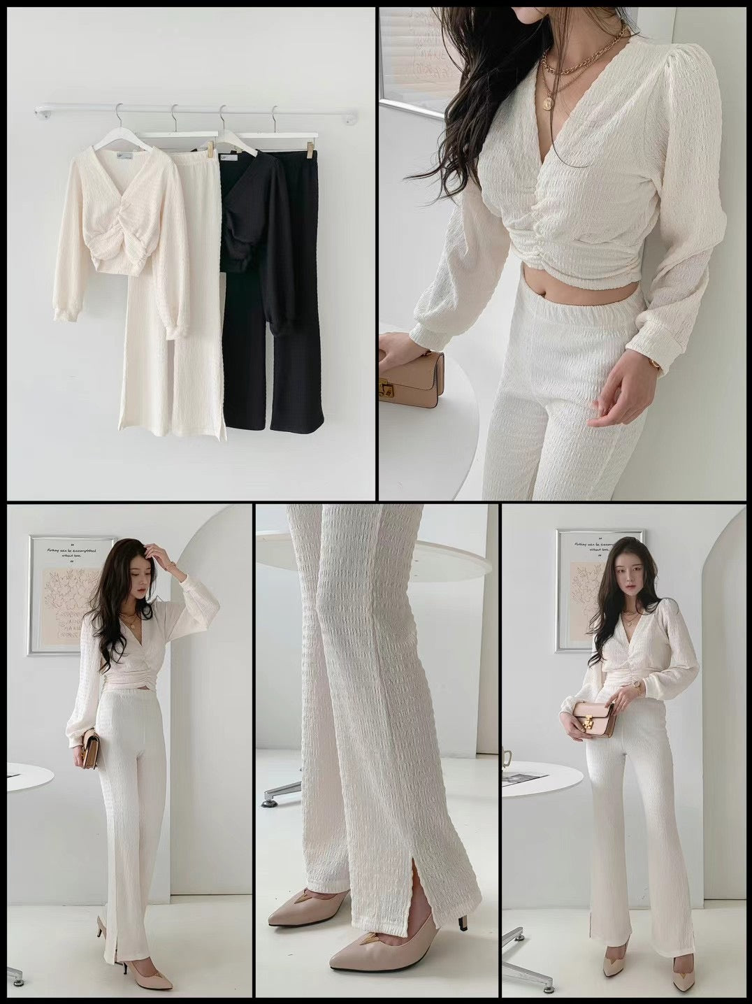 V neck Top & Flare Pants Set
