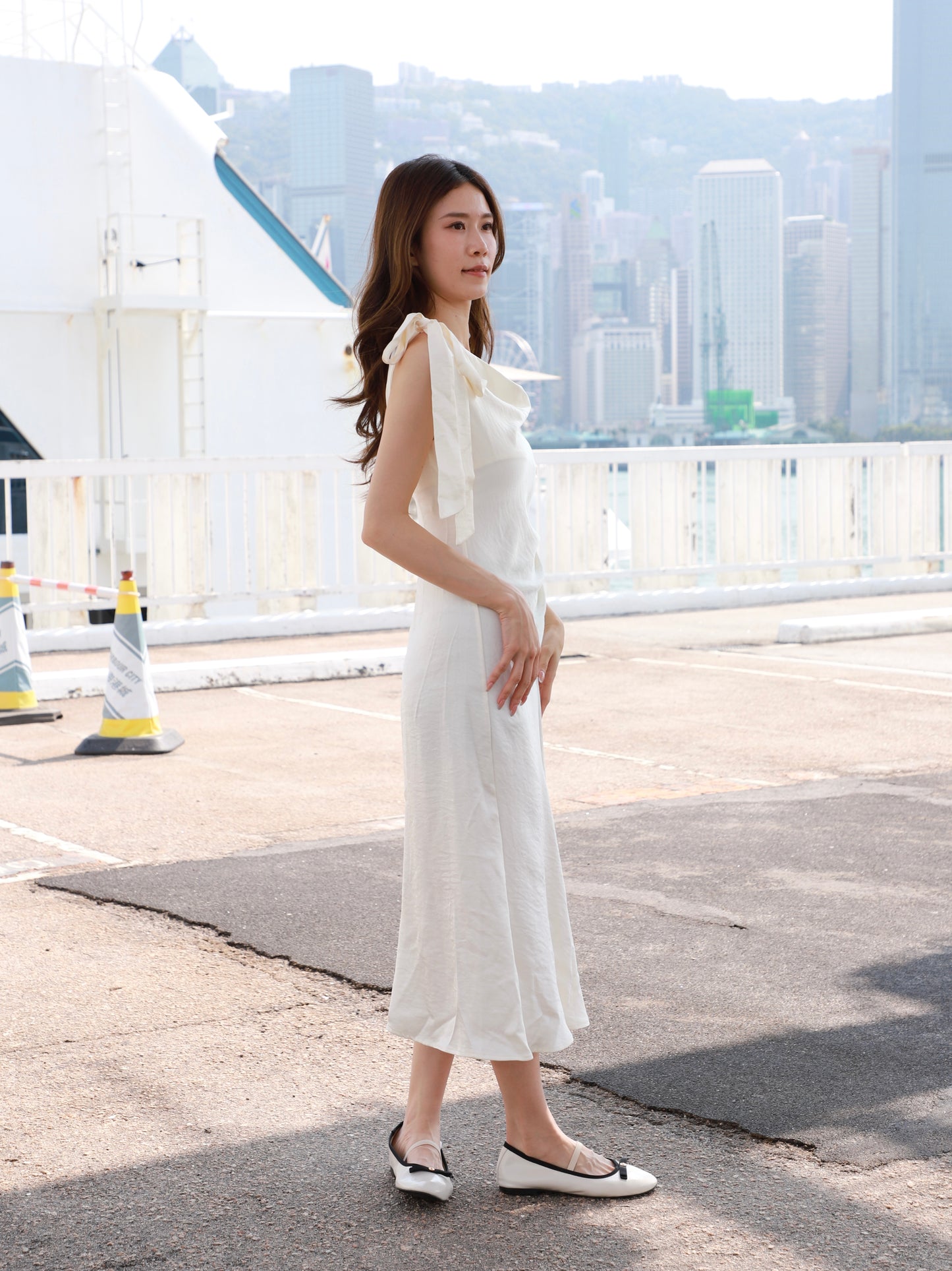 One Side Ribbon Silk Maxi Dress