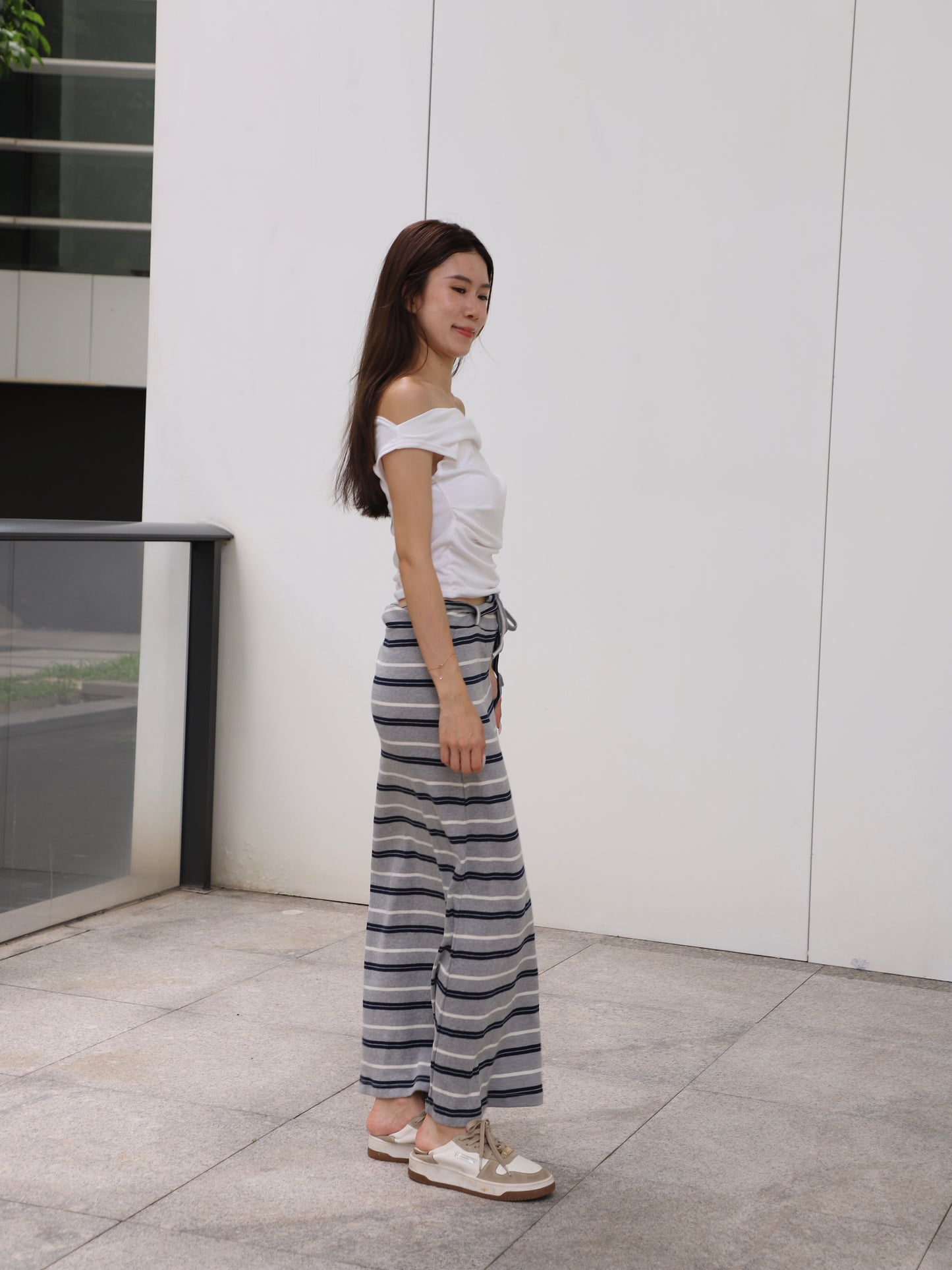 Striped Cotton Low Waist Skirt