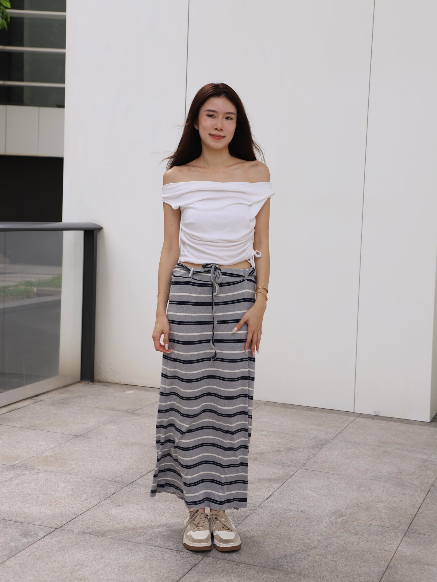 Striped Cotton Low Waist Skirt