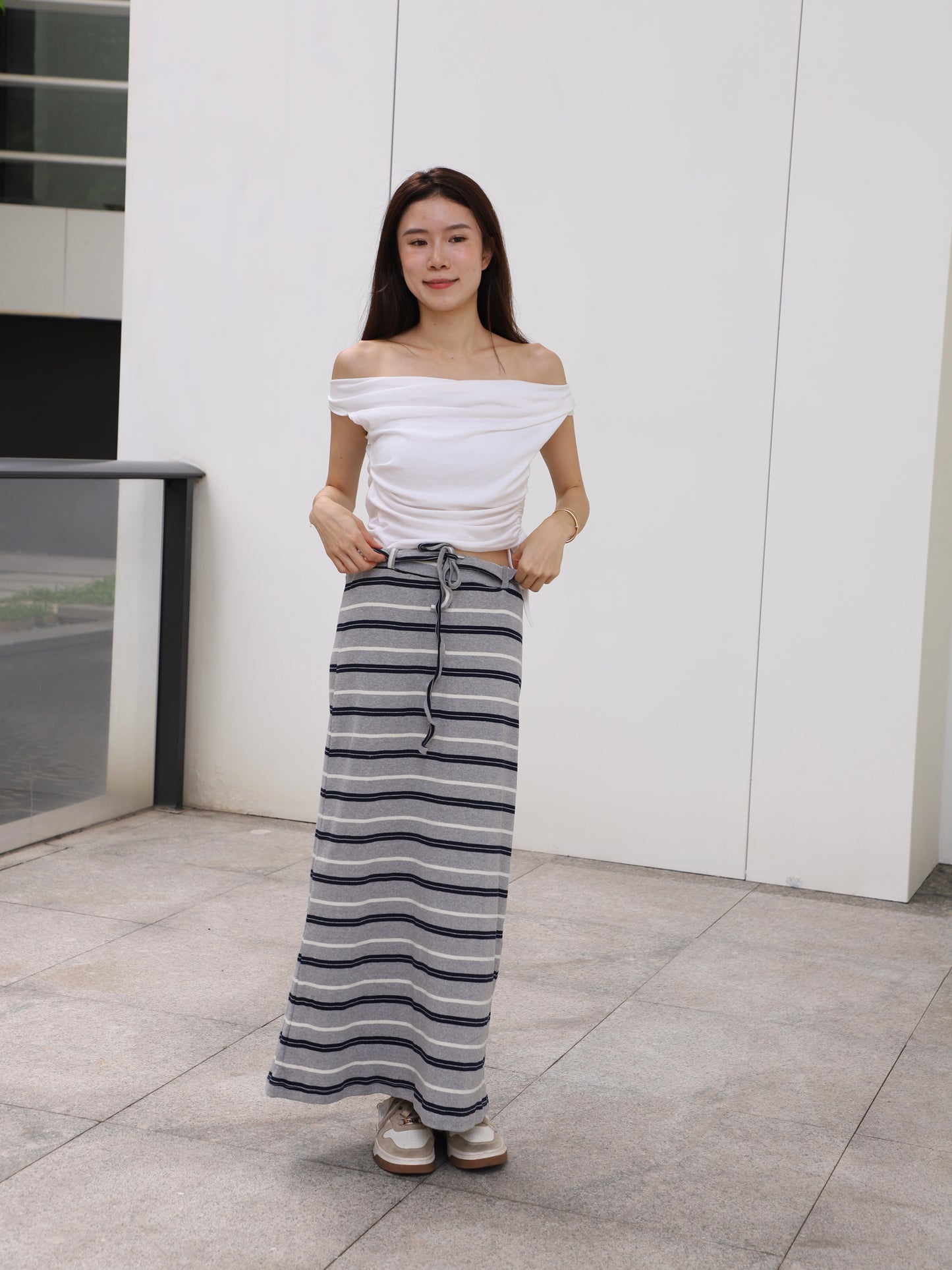 Striped Cotton Low Waist Skirt