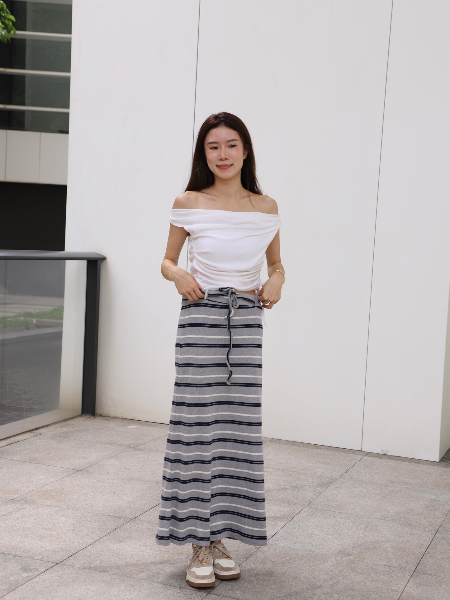 Striped Cotton Low Waist Skirt