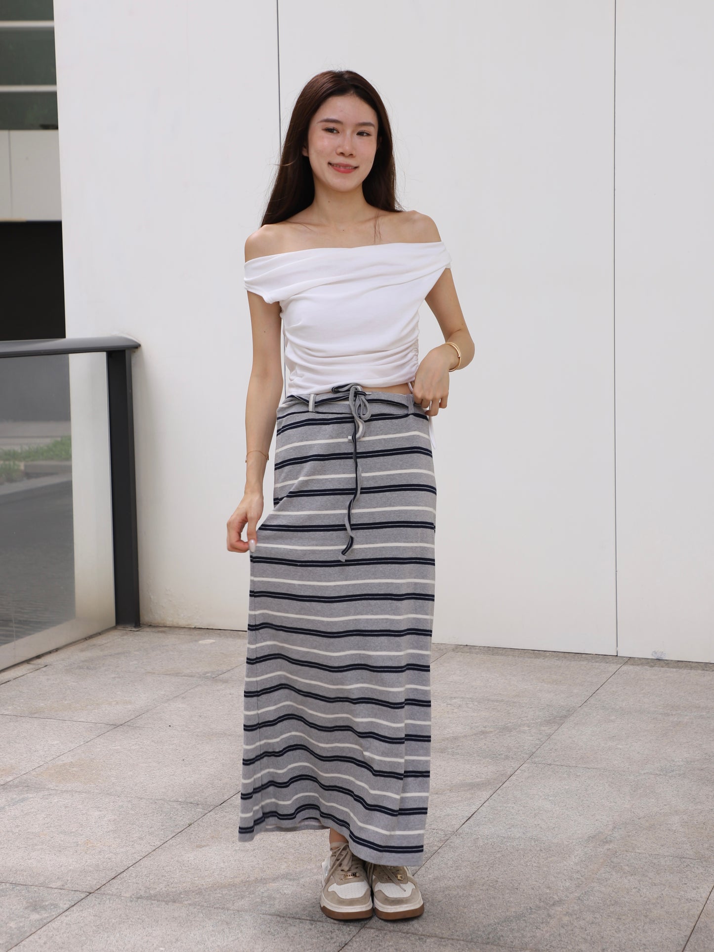 Striped Cotton Low Waist Skirt