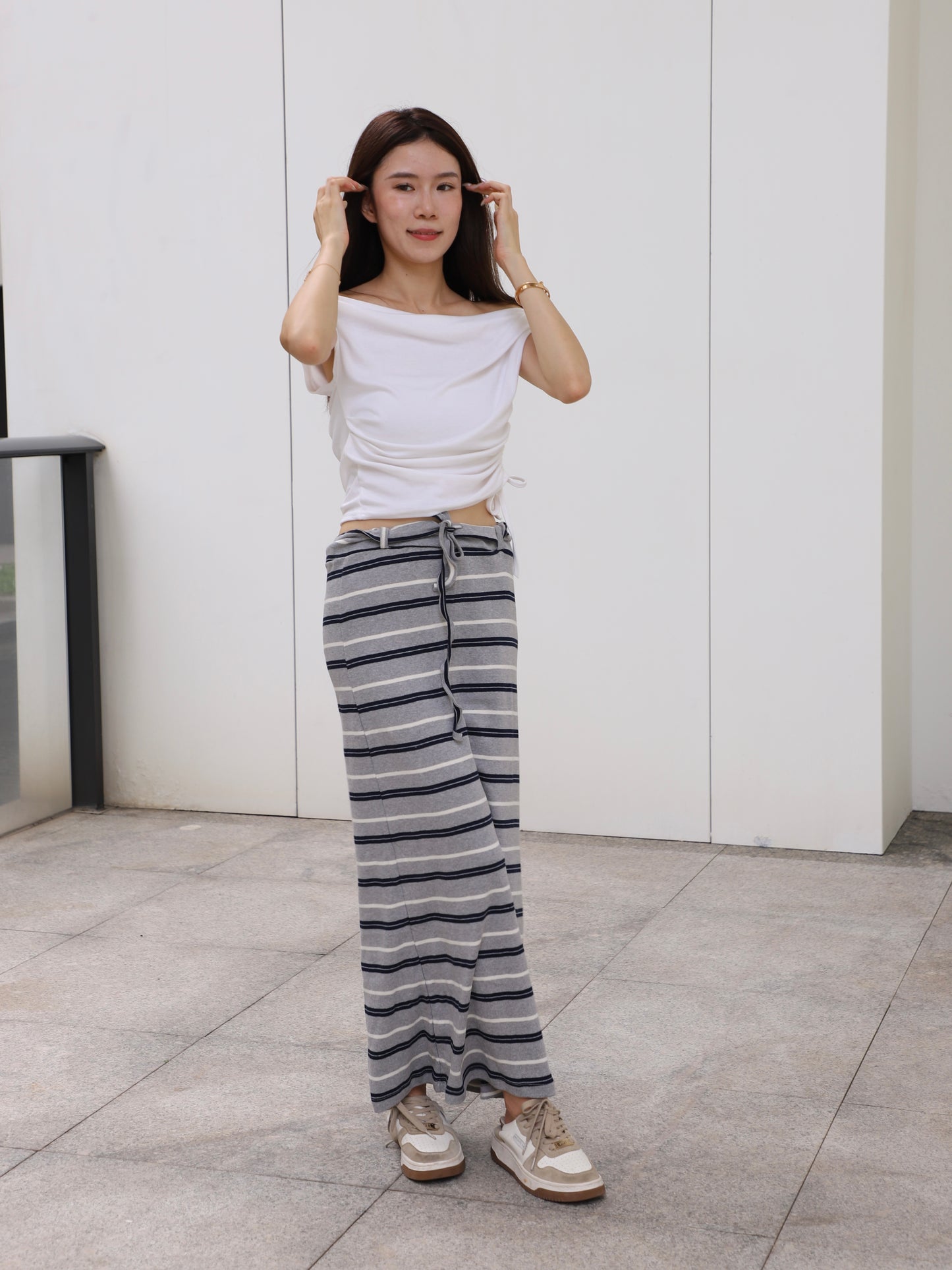 Striped Cotton Low Waist Skirt