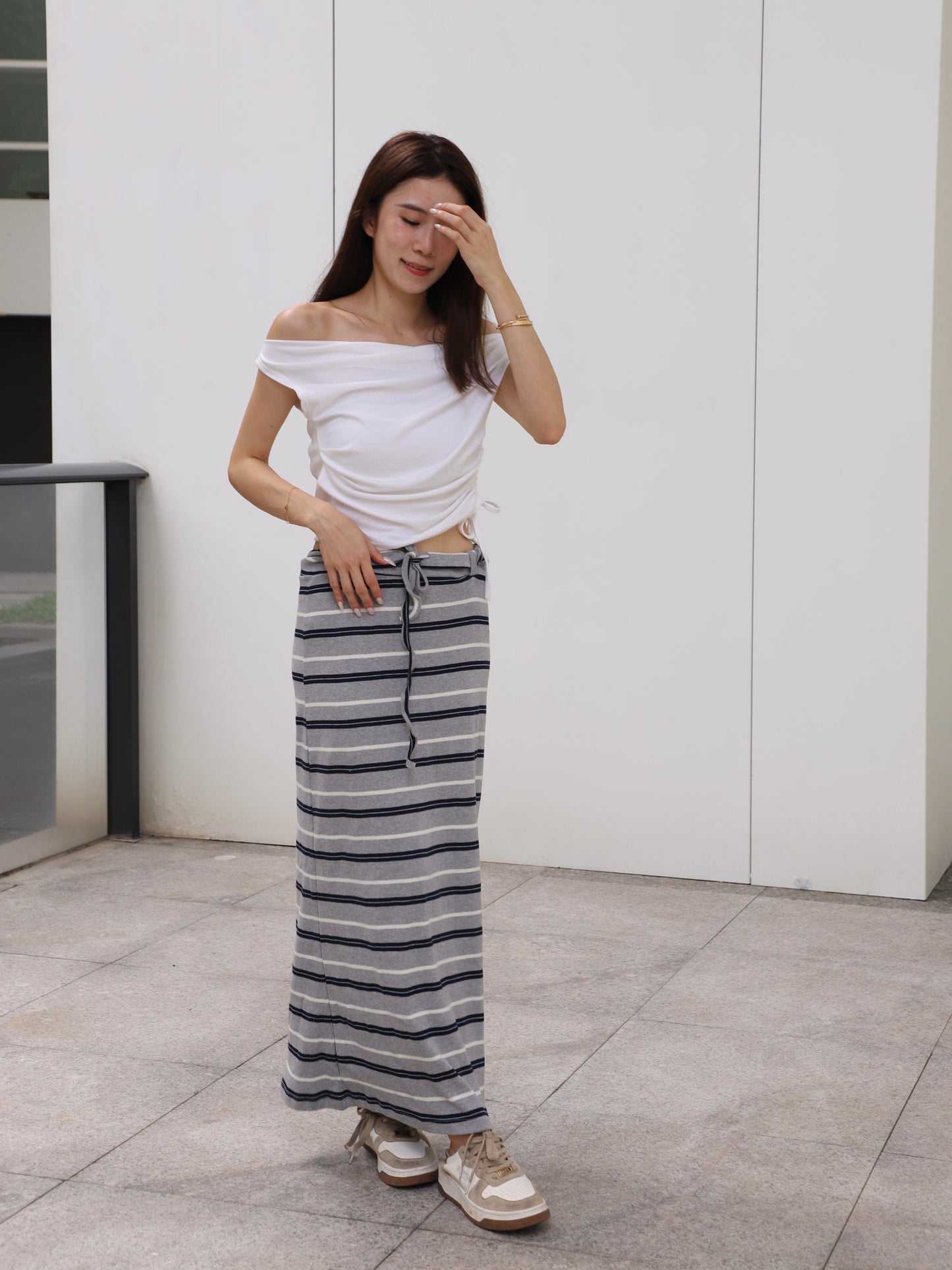 Striped Cotton Low Waist Skirt