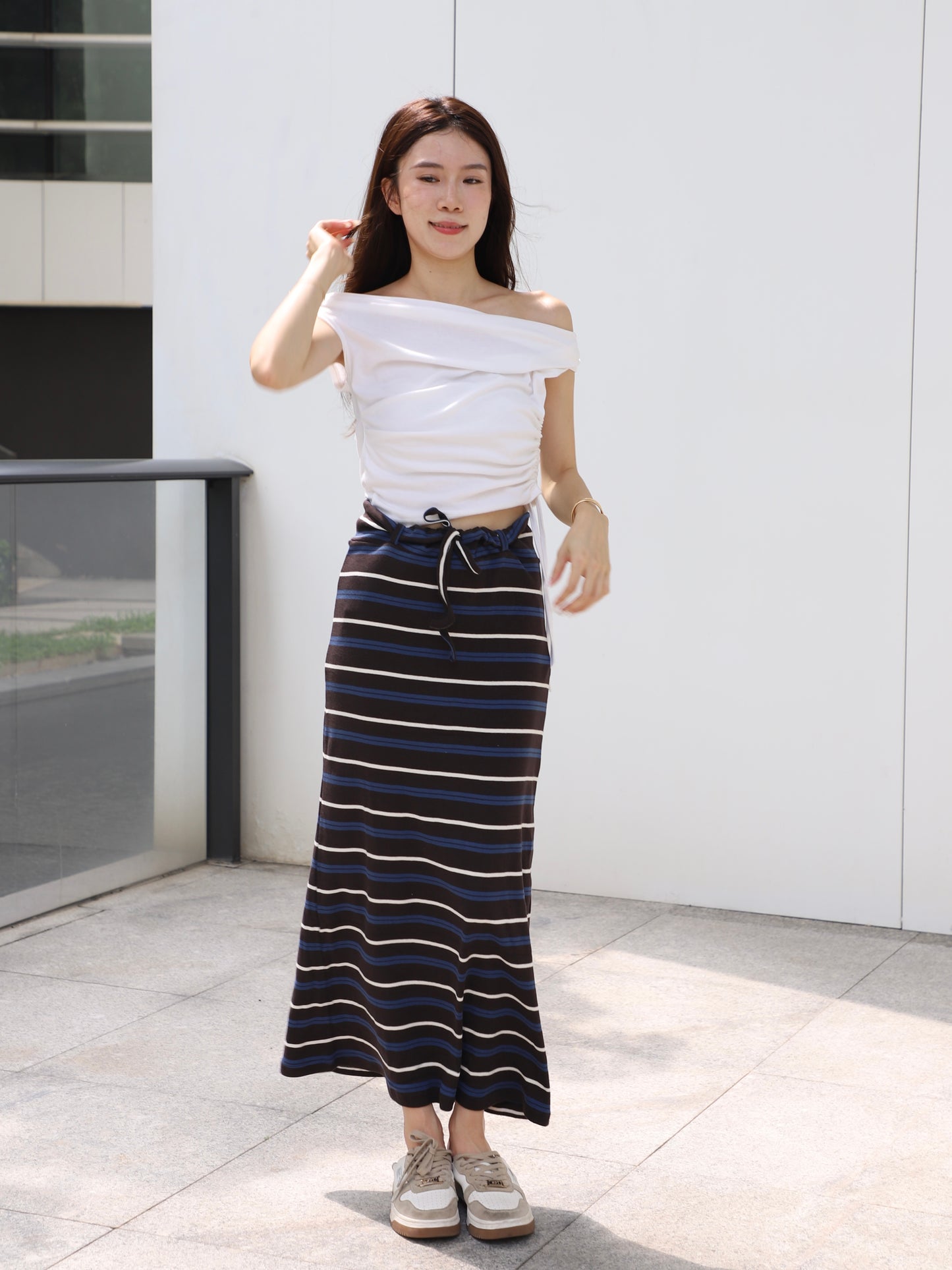 Striped Cotton Low Waist Skirt