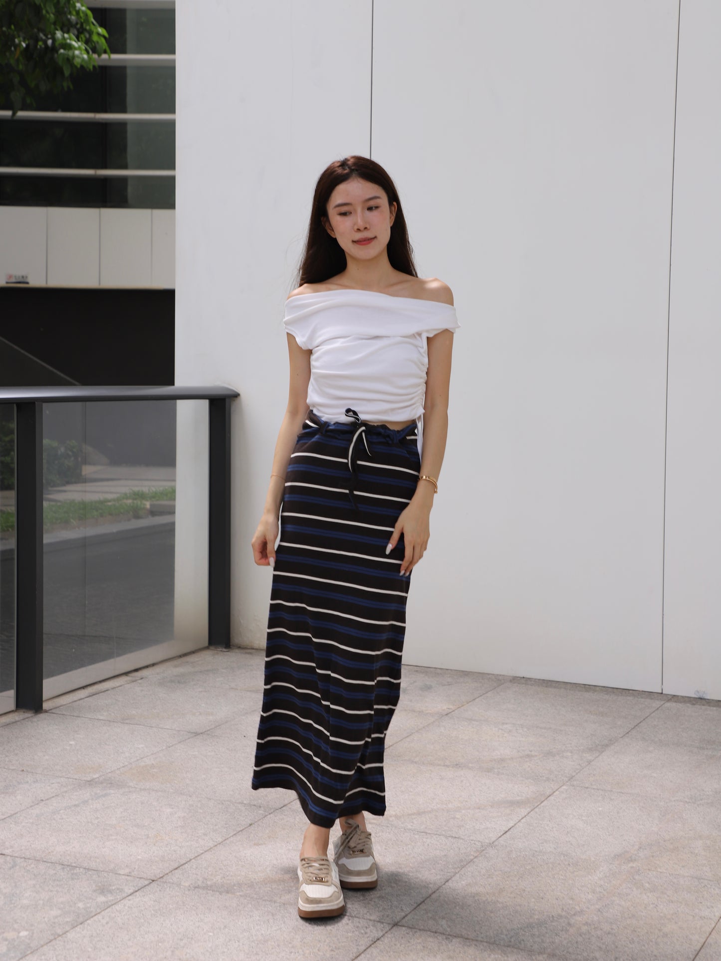 Striped Cotton Low Waist Skirt