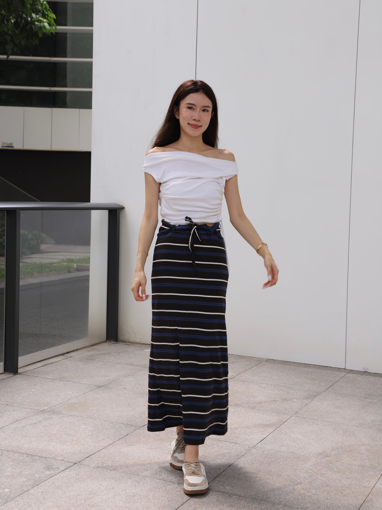 Striped Cotton Low Waist Skirt