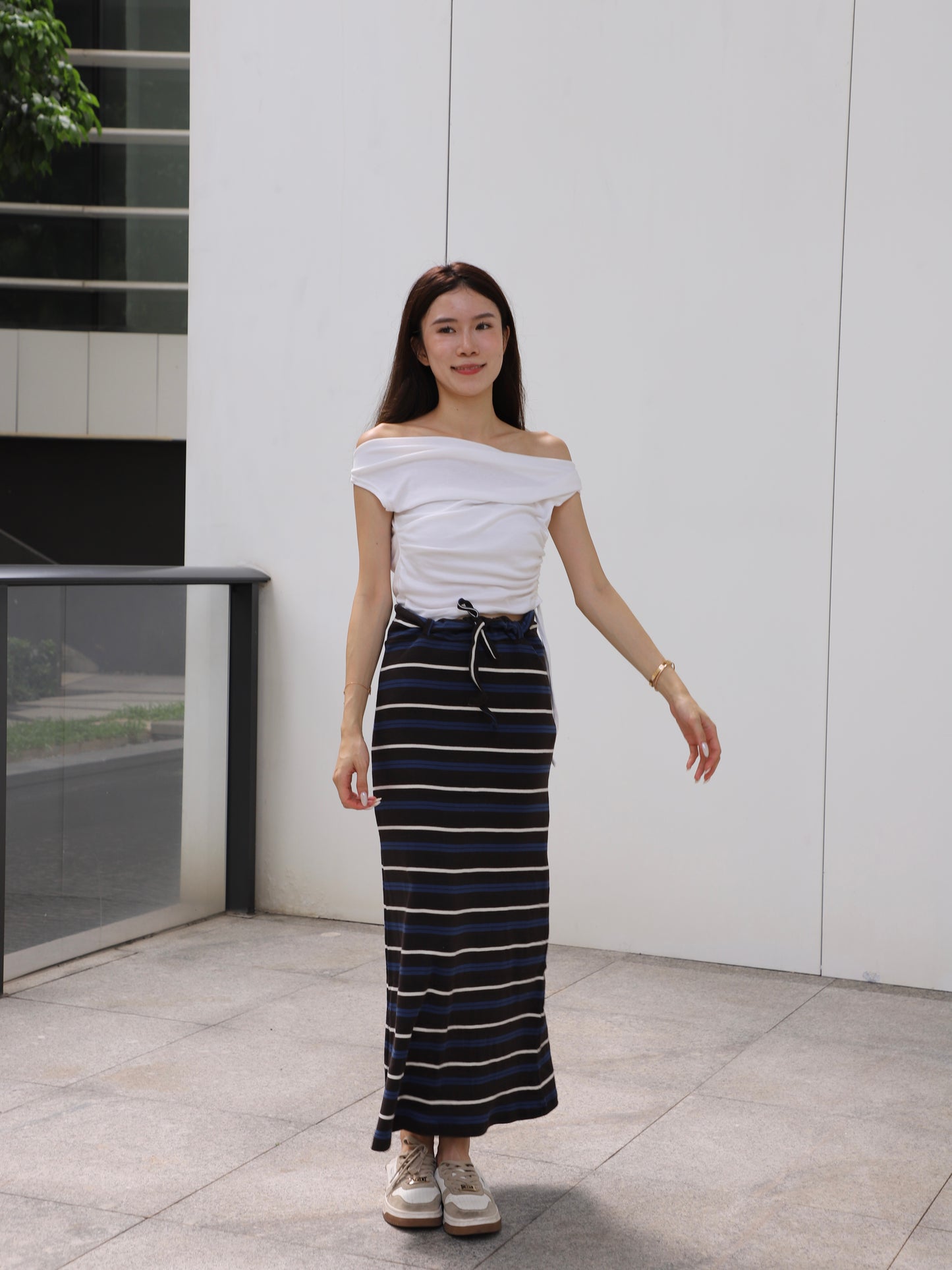 Striped Cotton Low Waist Skirt