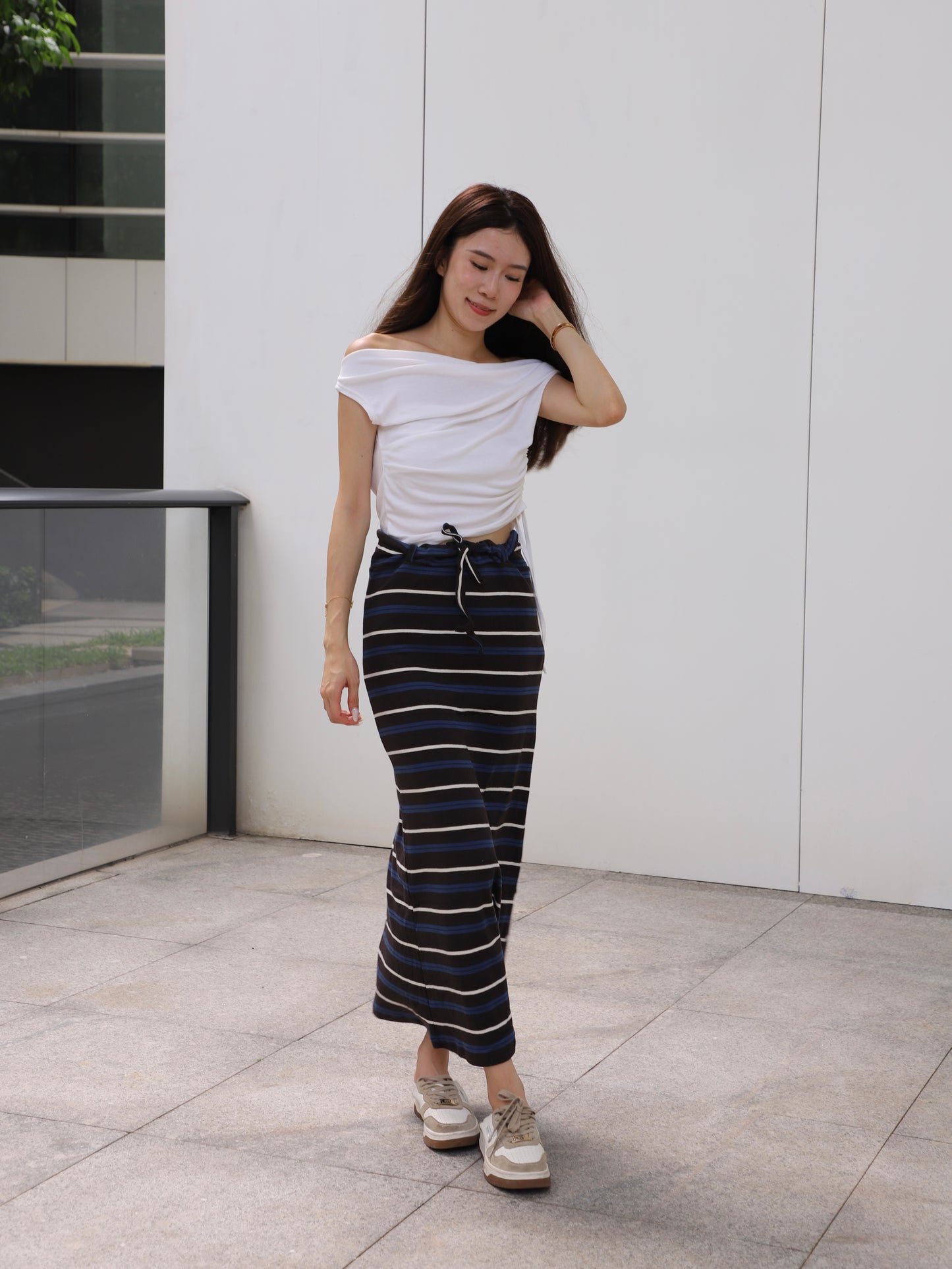 Striped Cotton Low Waist Skirt