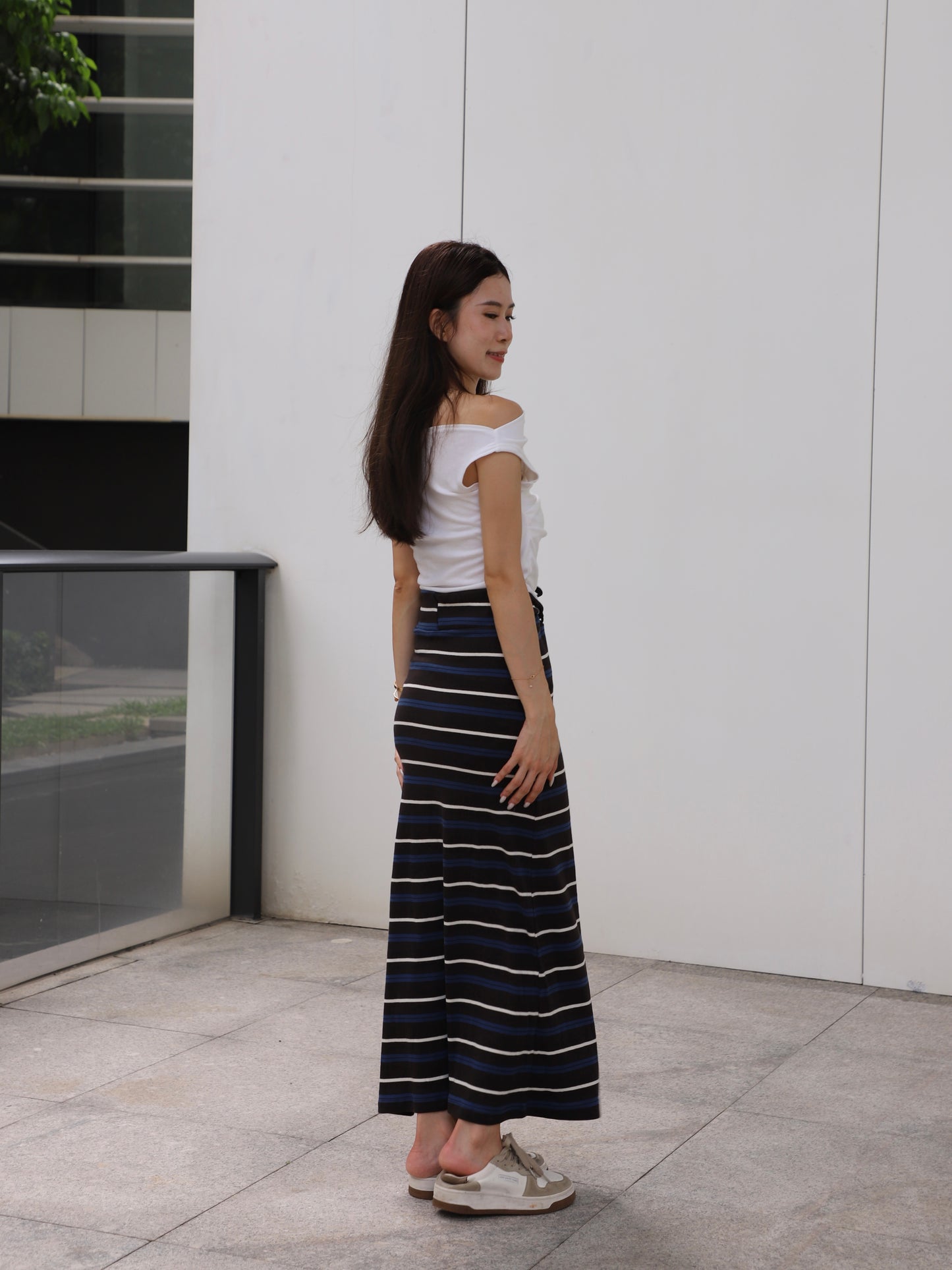 Striped Cotton Low Waist Skirt
