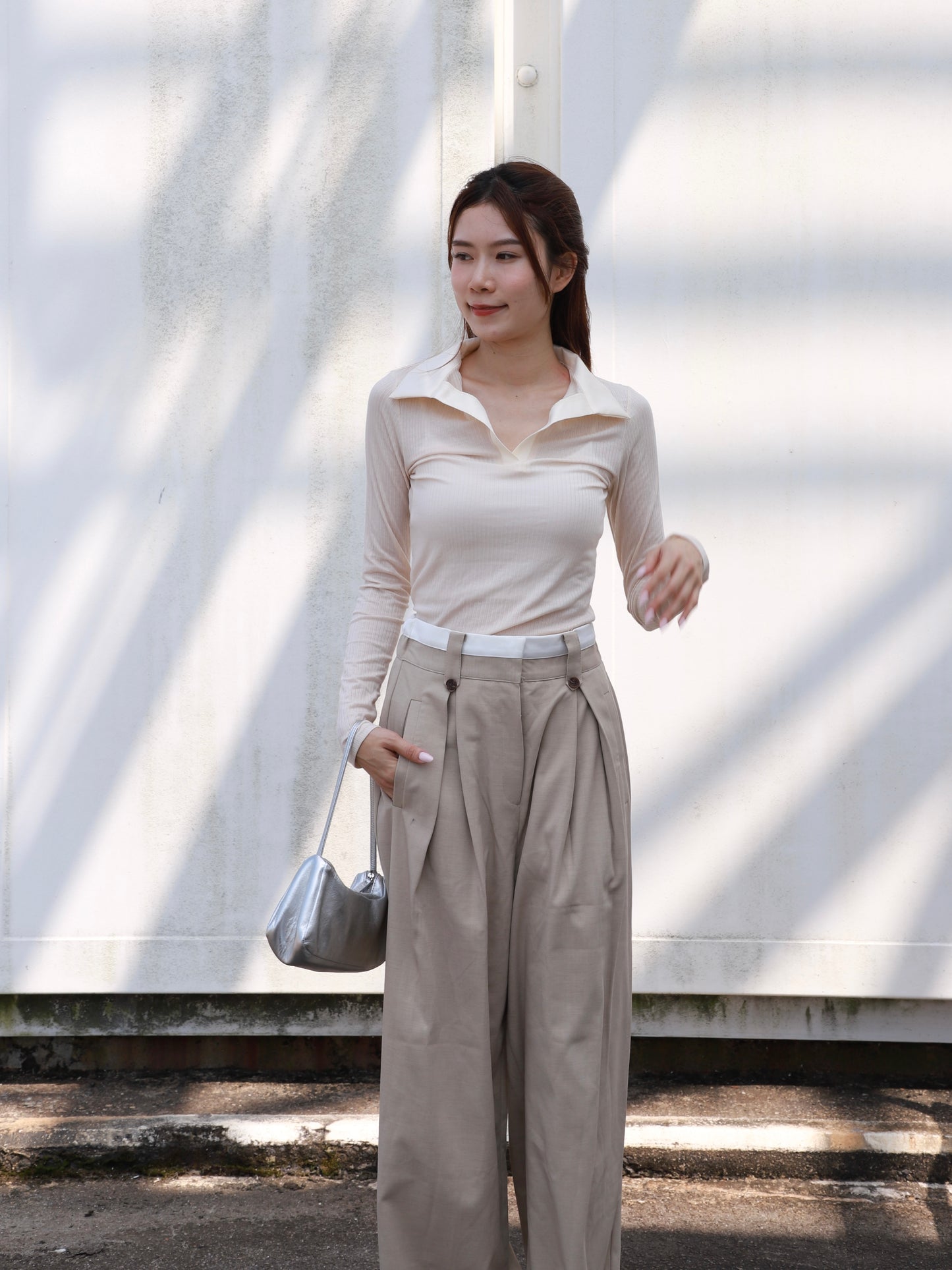 Silk Collar Neck Long Sleeves Top