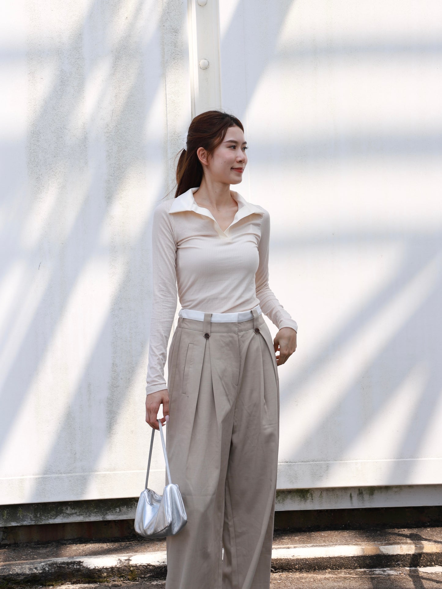 Silk Collar Neck Long Sleeves Top