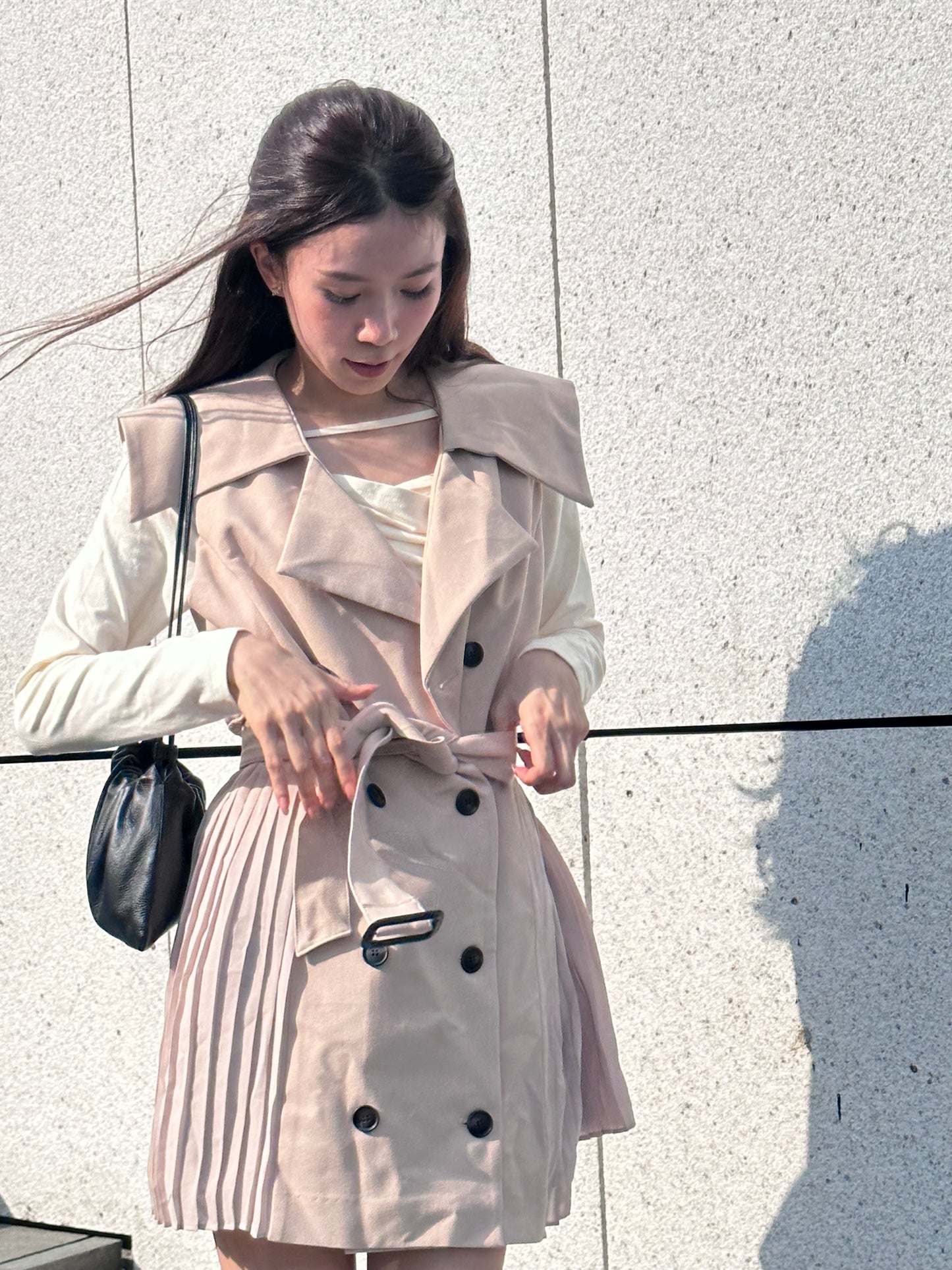 Pleated Trench Coat Mini Dress