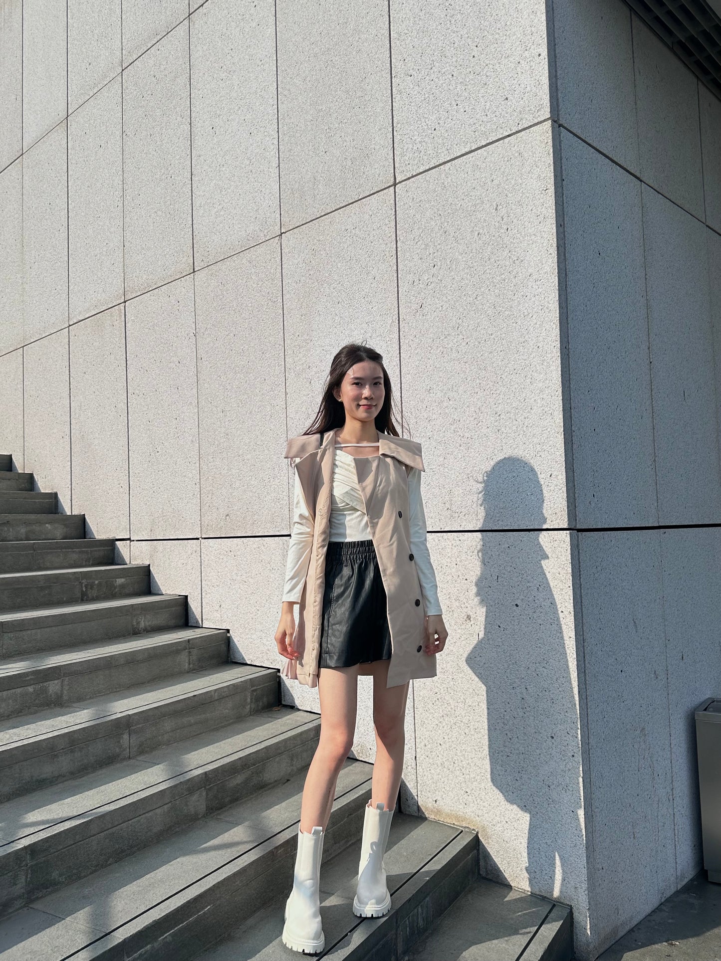 Pleated Trench Coat Mini Dress