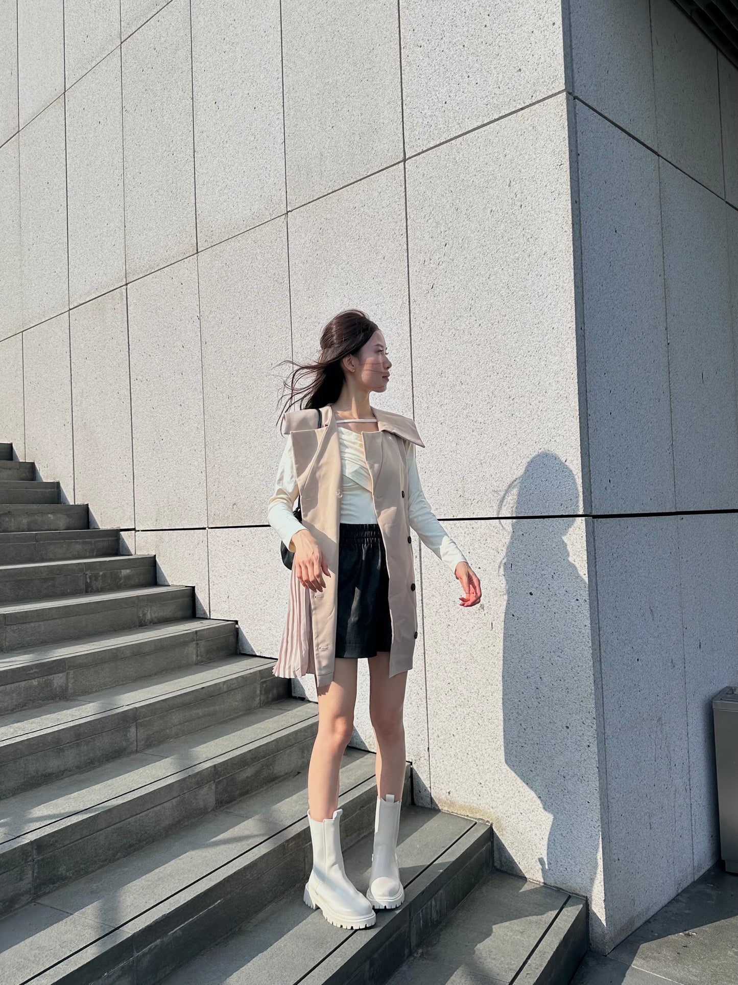 Pleated Trench Coat Mini Dress