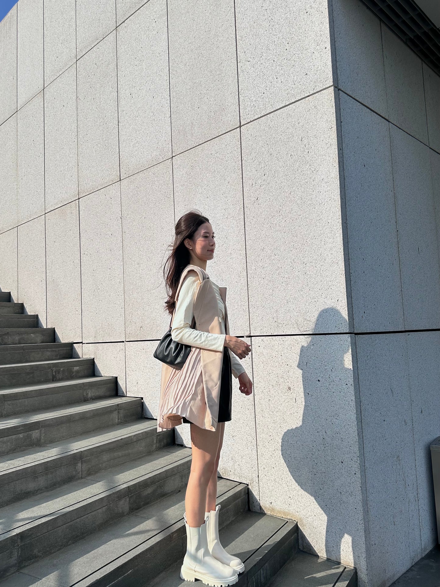 Pleated Trench Coat Mini Dress