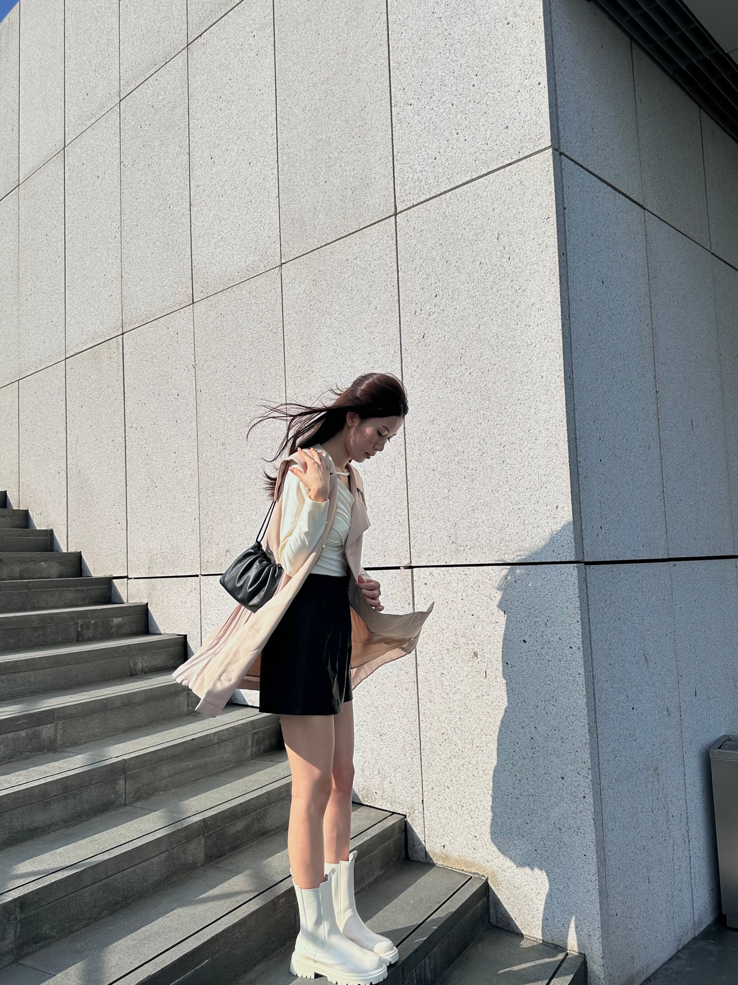 Pleated Trench Coat Mini Dress