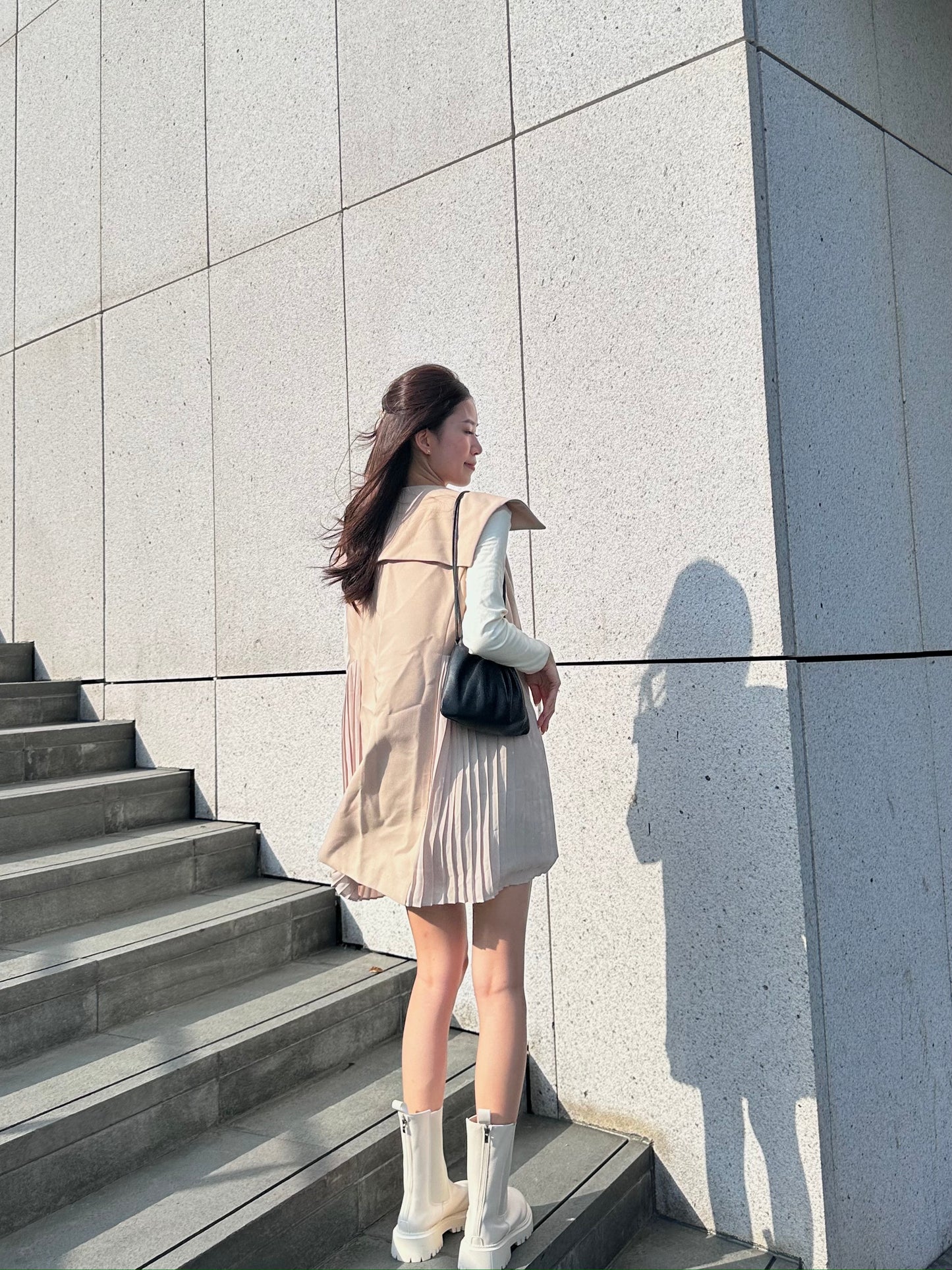 Pleated Trench Coat Mini Dress