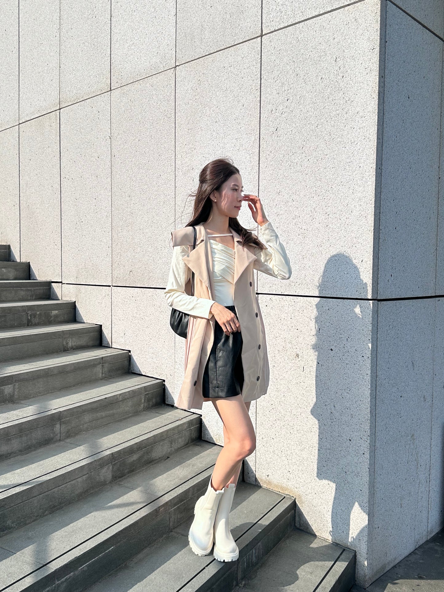 Pleated Trench Coat Mini Dress