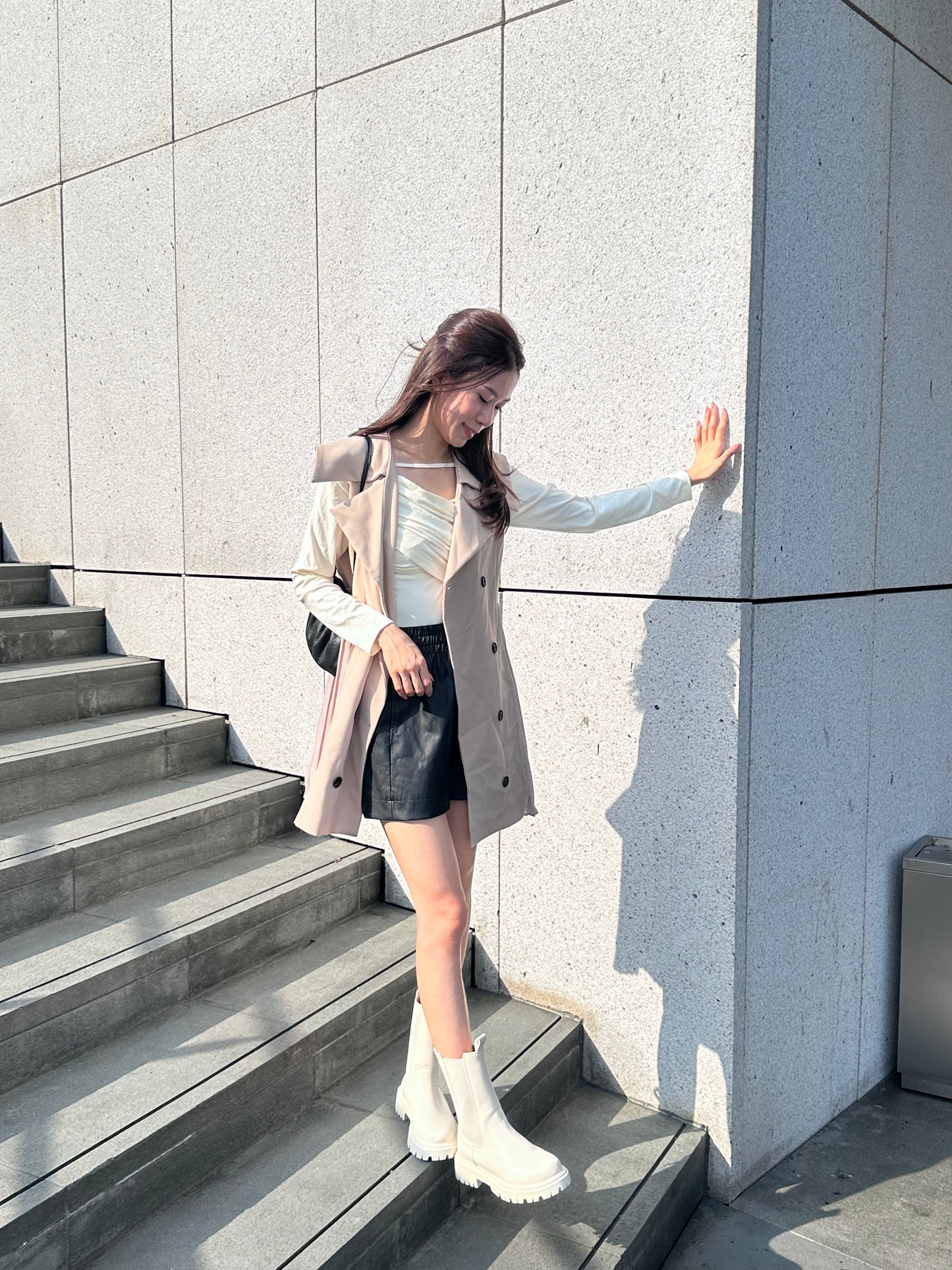 Pleated Trench Coat Mini Dress