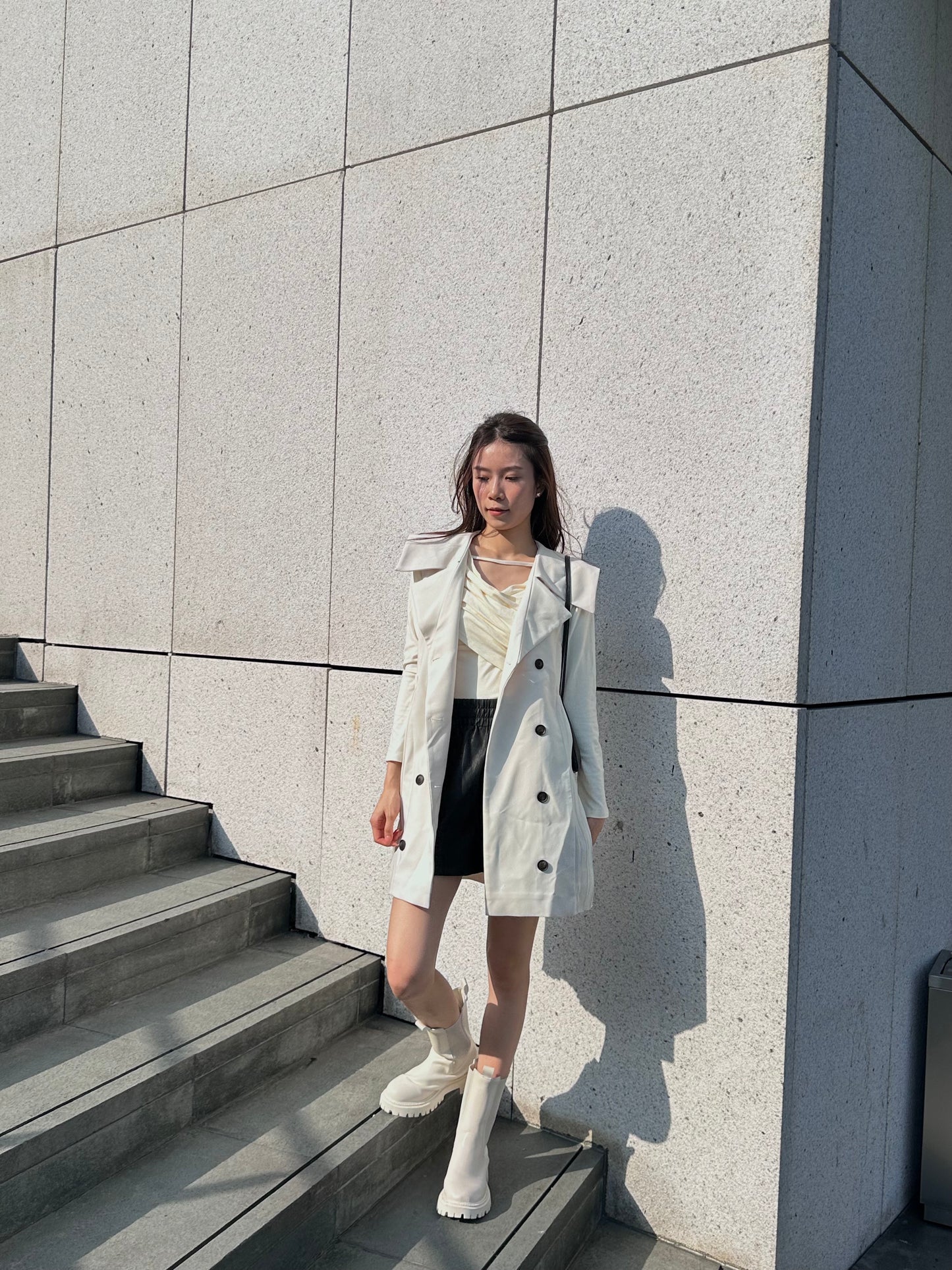 Pleated Trench Coat Mini Dress
