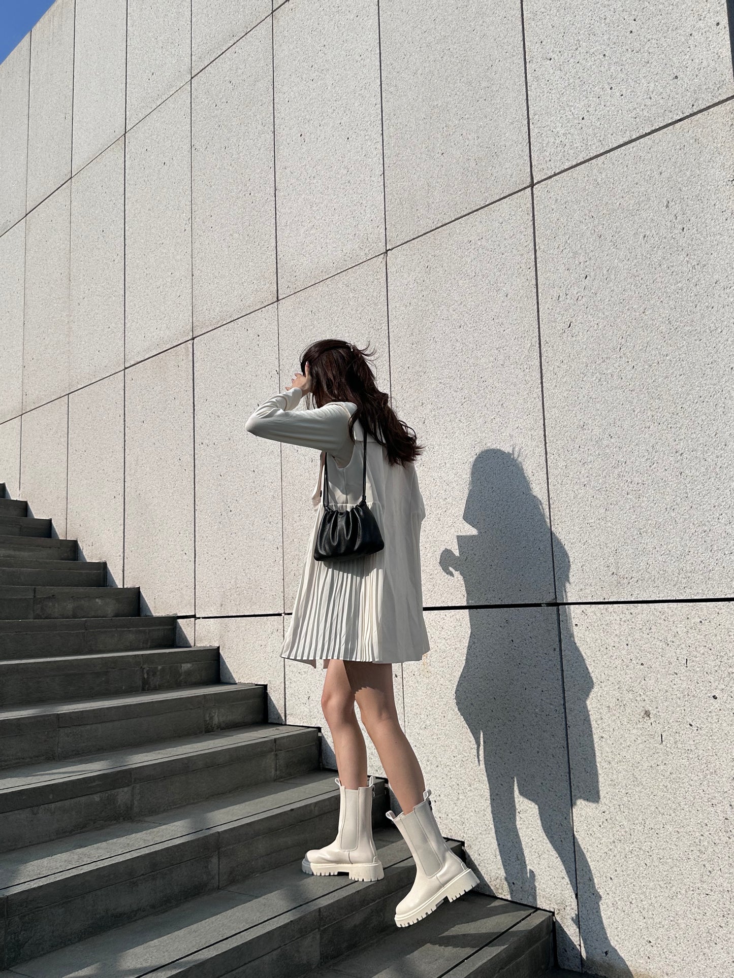 Pleated Trench Coat Mini Dress