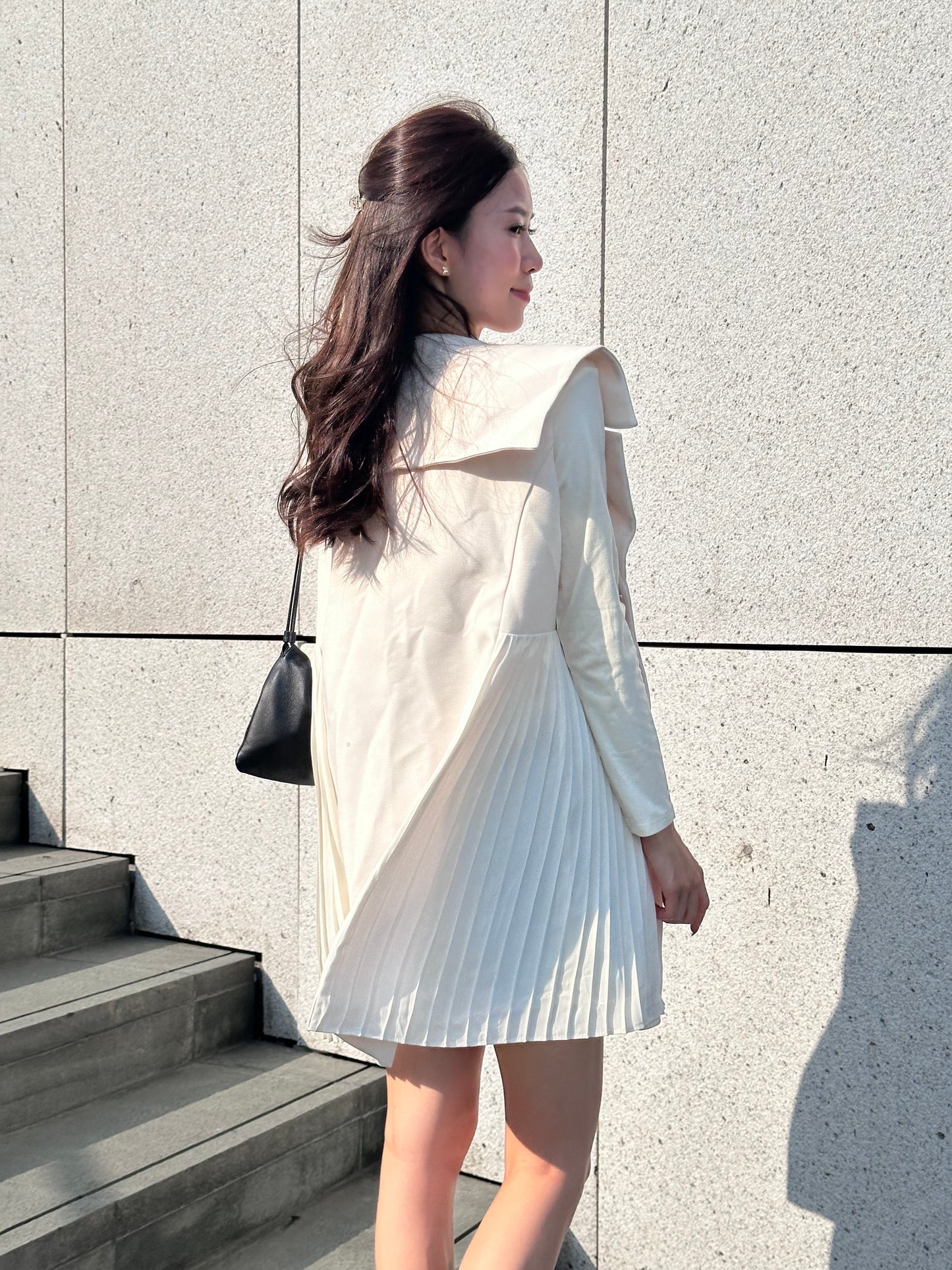 Pleated Trench Coat Mini Dress