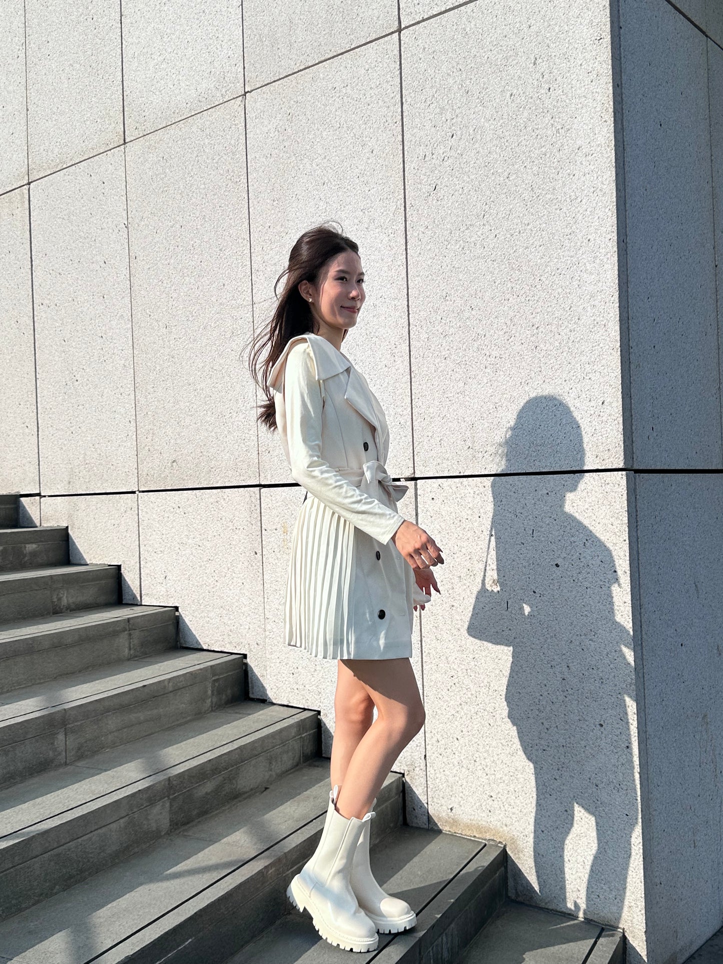 Pleated Trench Coat Mini Dress