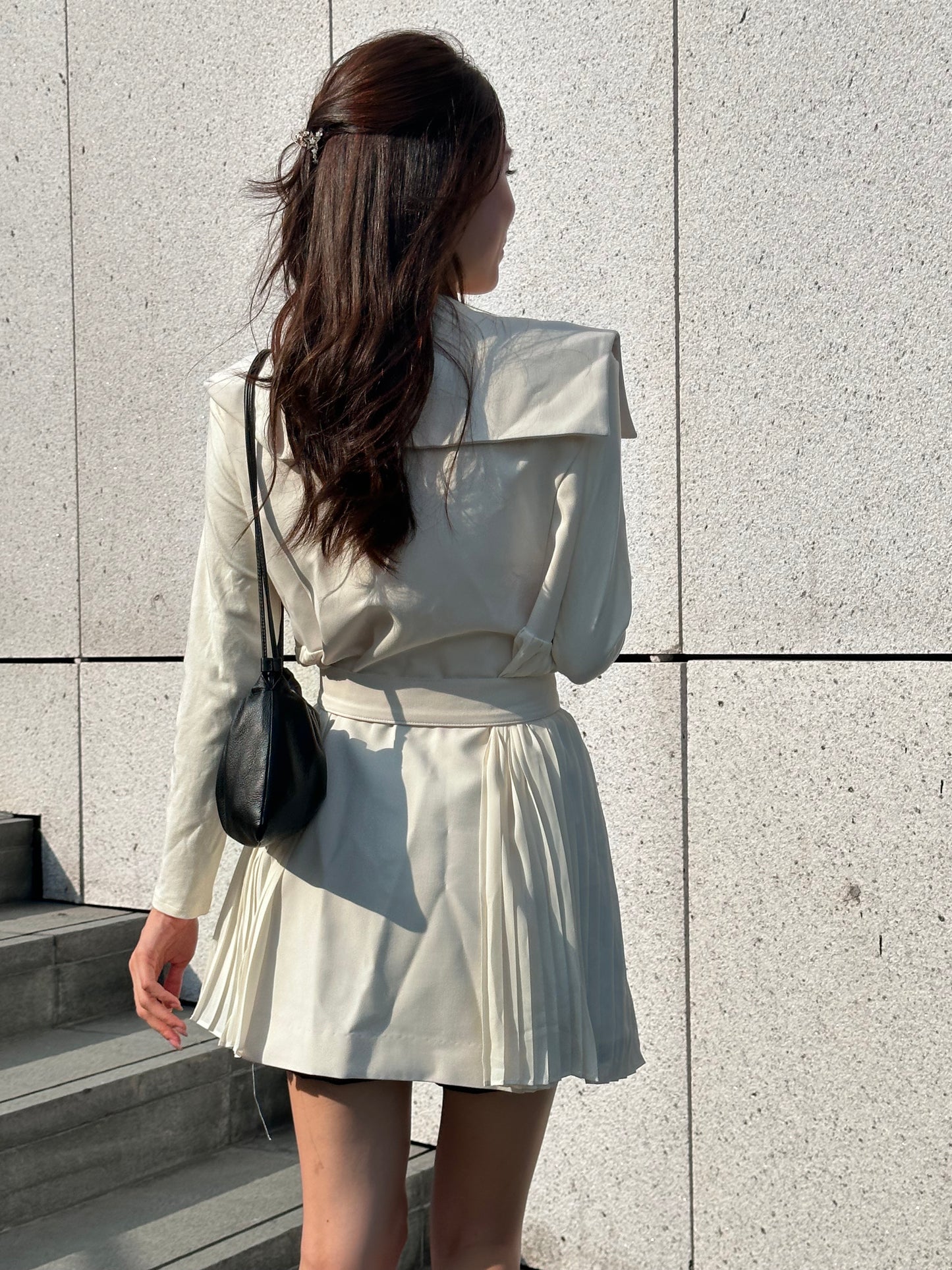 Pleated Trench Coat Mini Dress