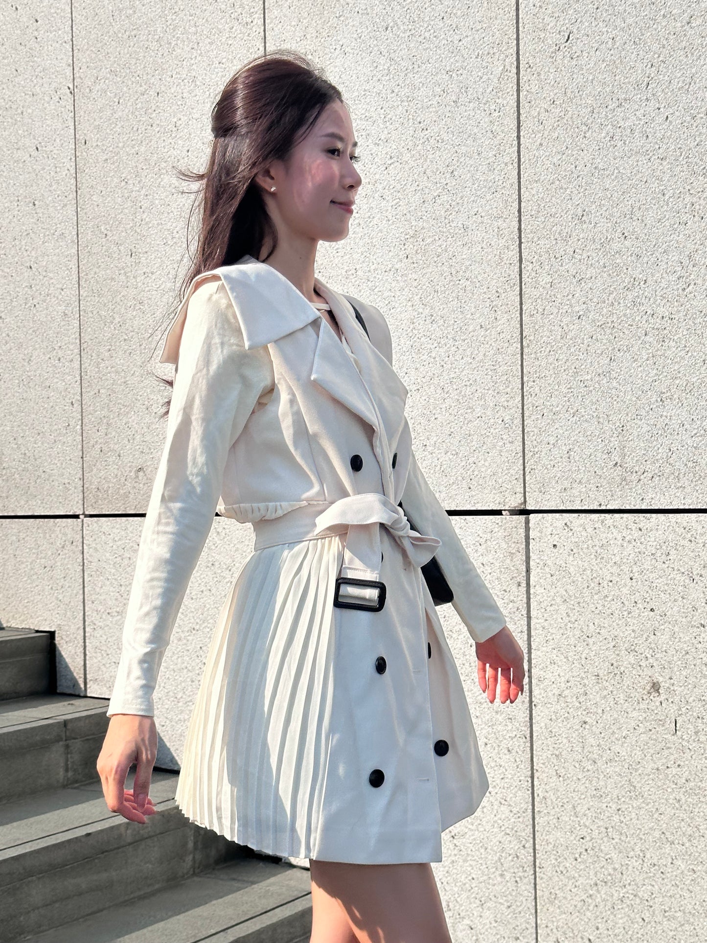 Pleated Trench Coat Mini Dress