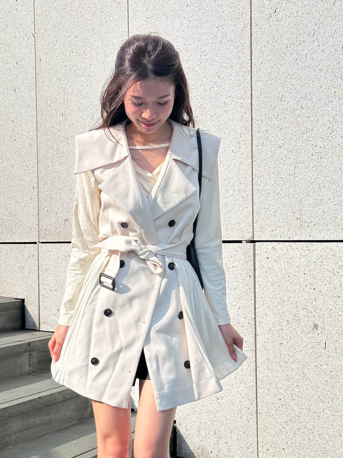 Pleated Trench Coat Mini Dress