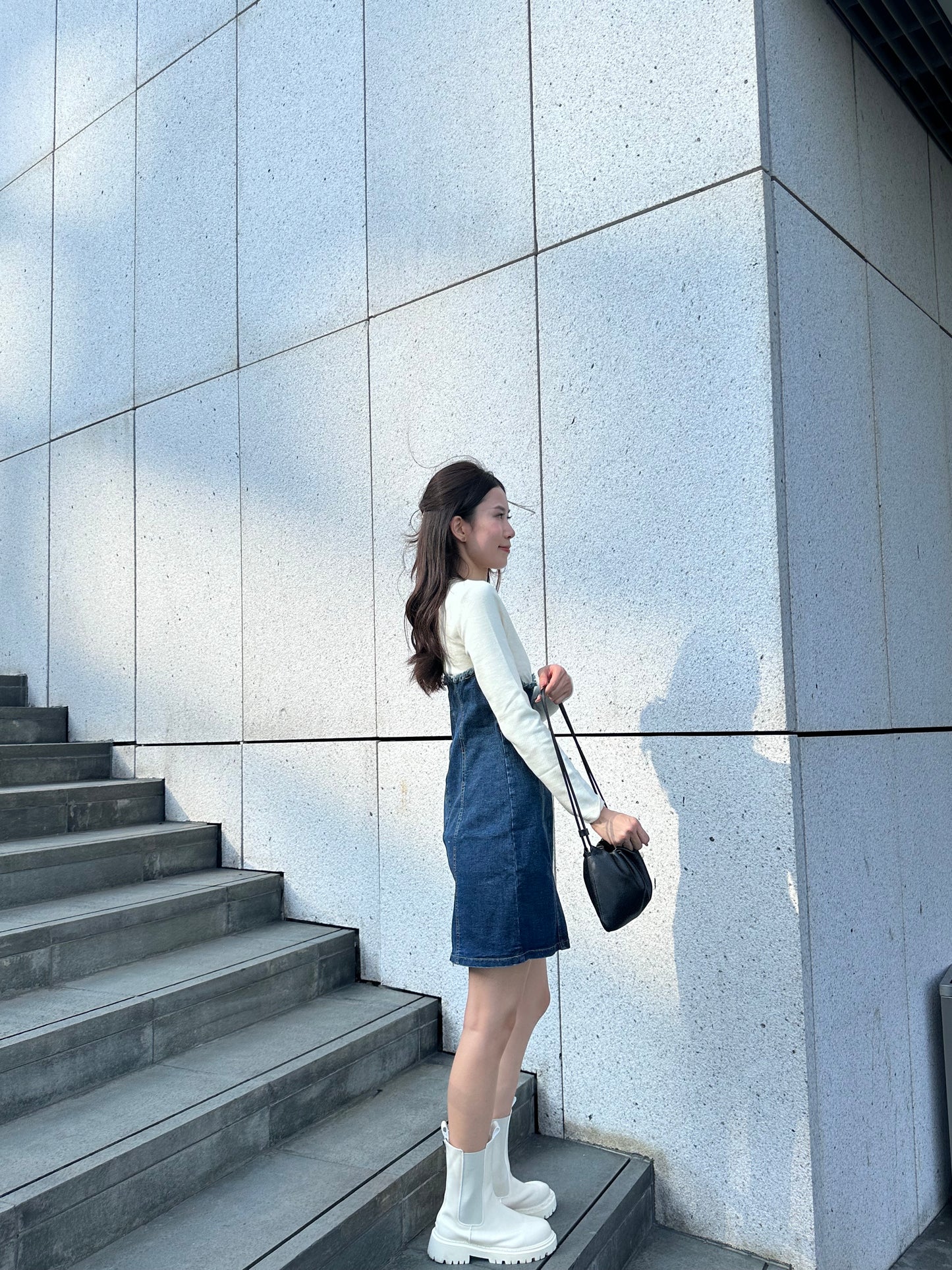 Half Cotton Denim Mini Dress
