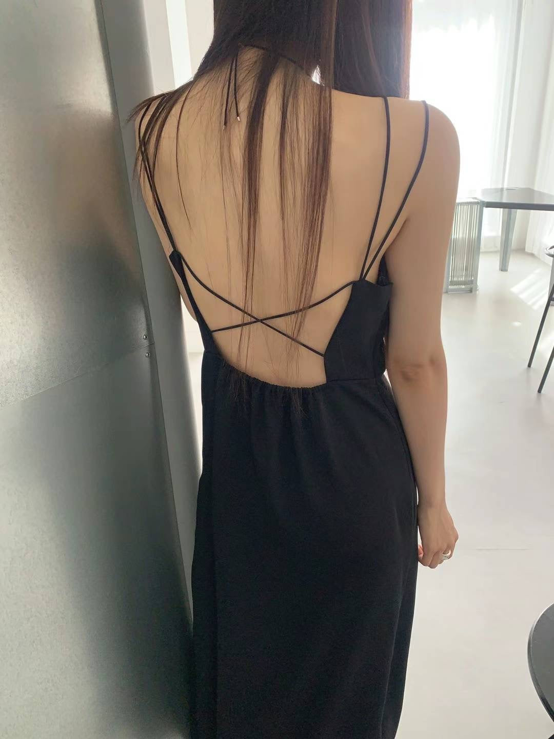Cross Strap Chiffon Slit Maxi Dress