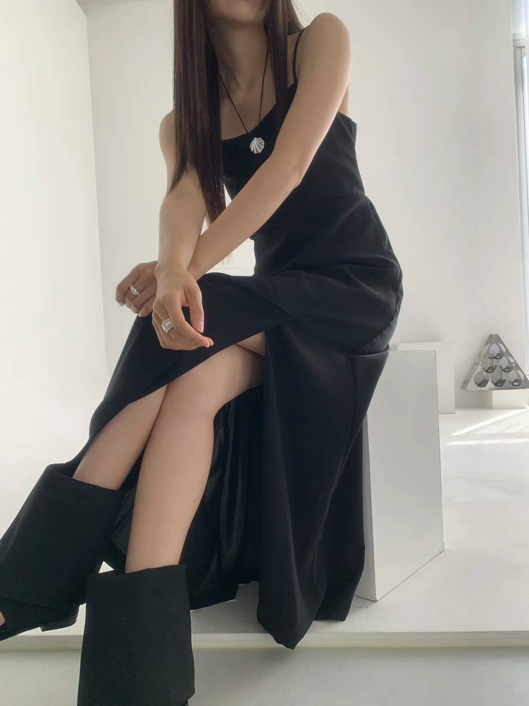 Cross Strap Chiffon Slit Maxi Dress