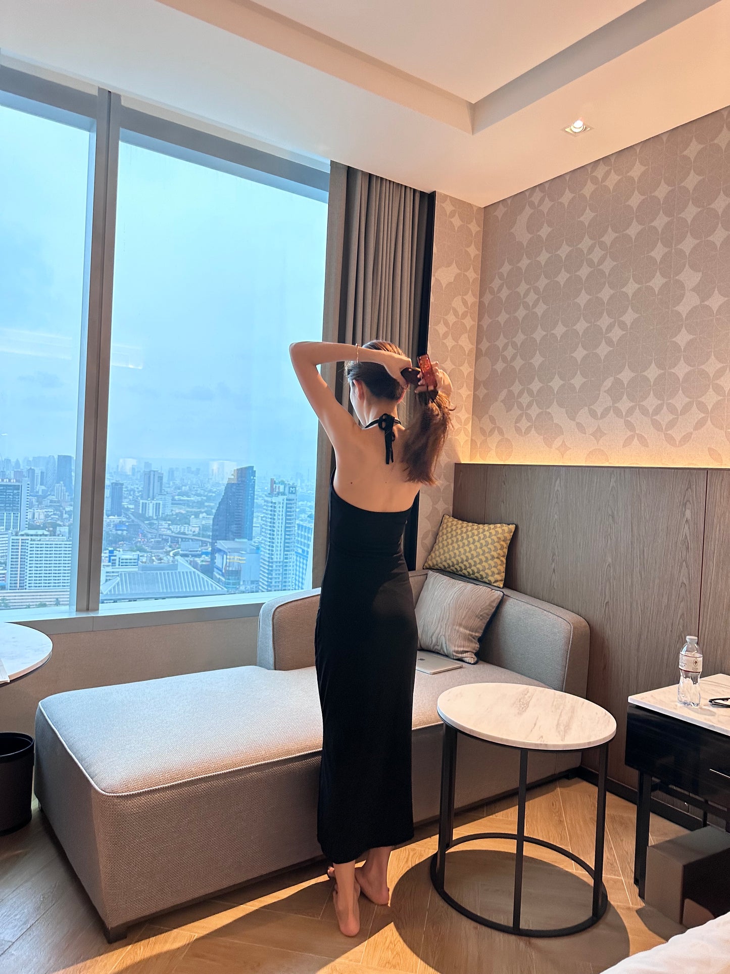 Cross Neck Tied Back Maxi Dress with Pads