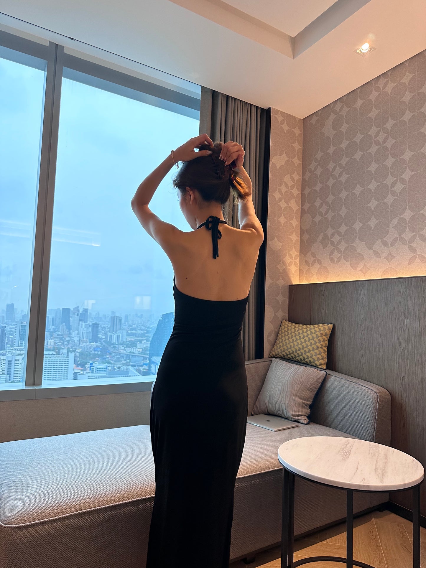 Cross Neck Tied Back Maxi Dress with Pads