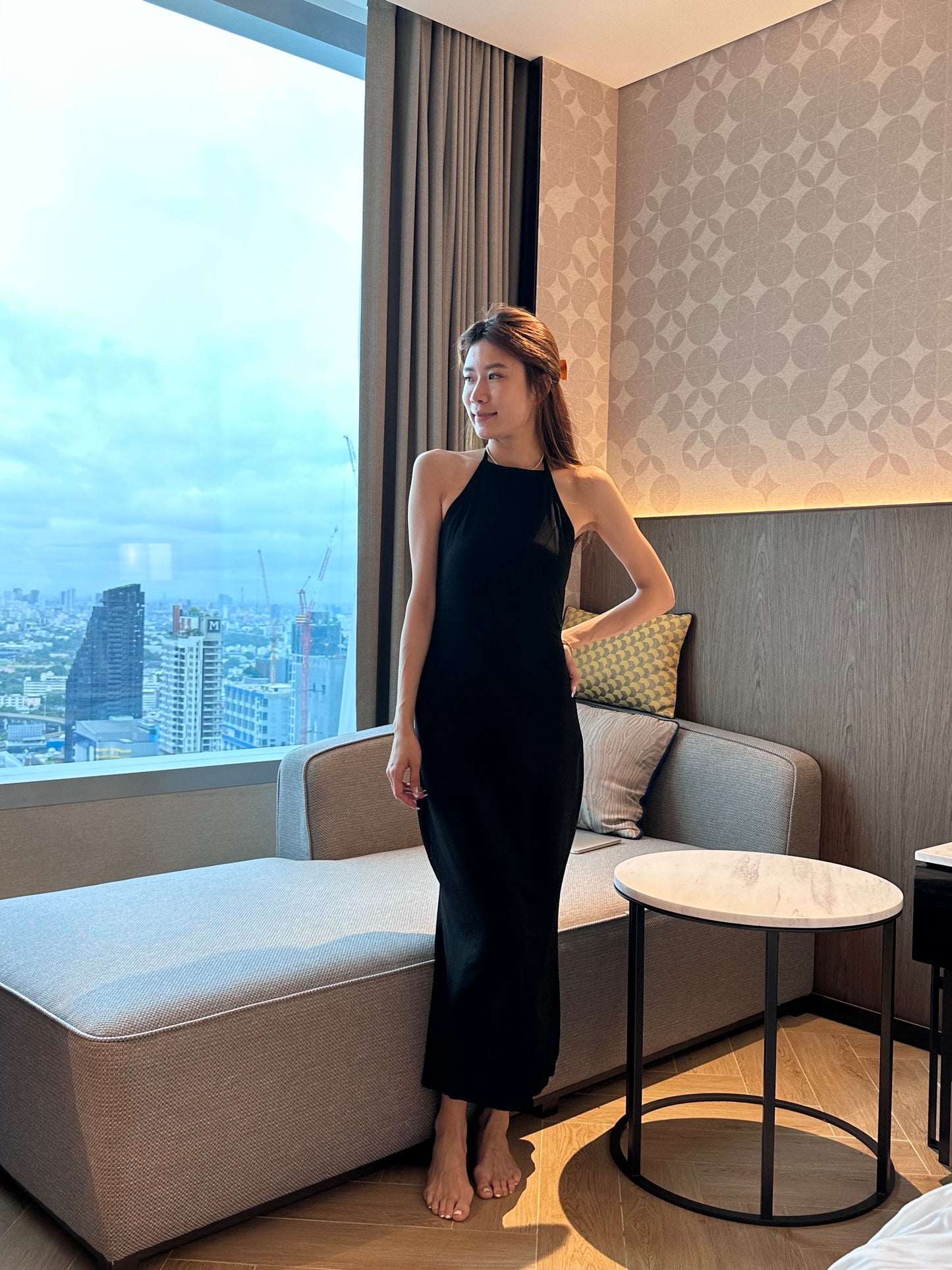 Cross Neck Tied Back Maxi Dress with Pads
