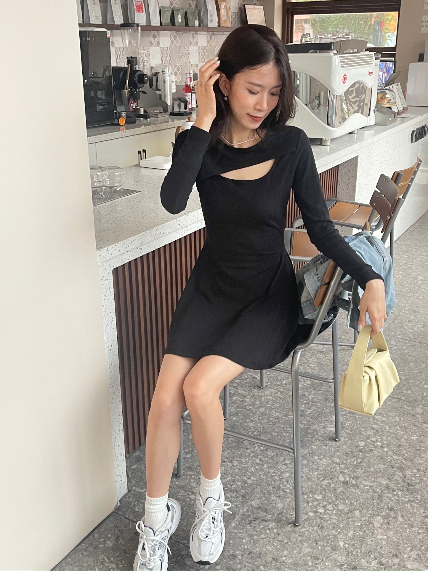 Hole on Chest A Lined Mini Dress