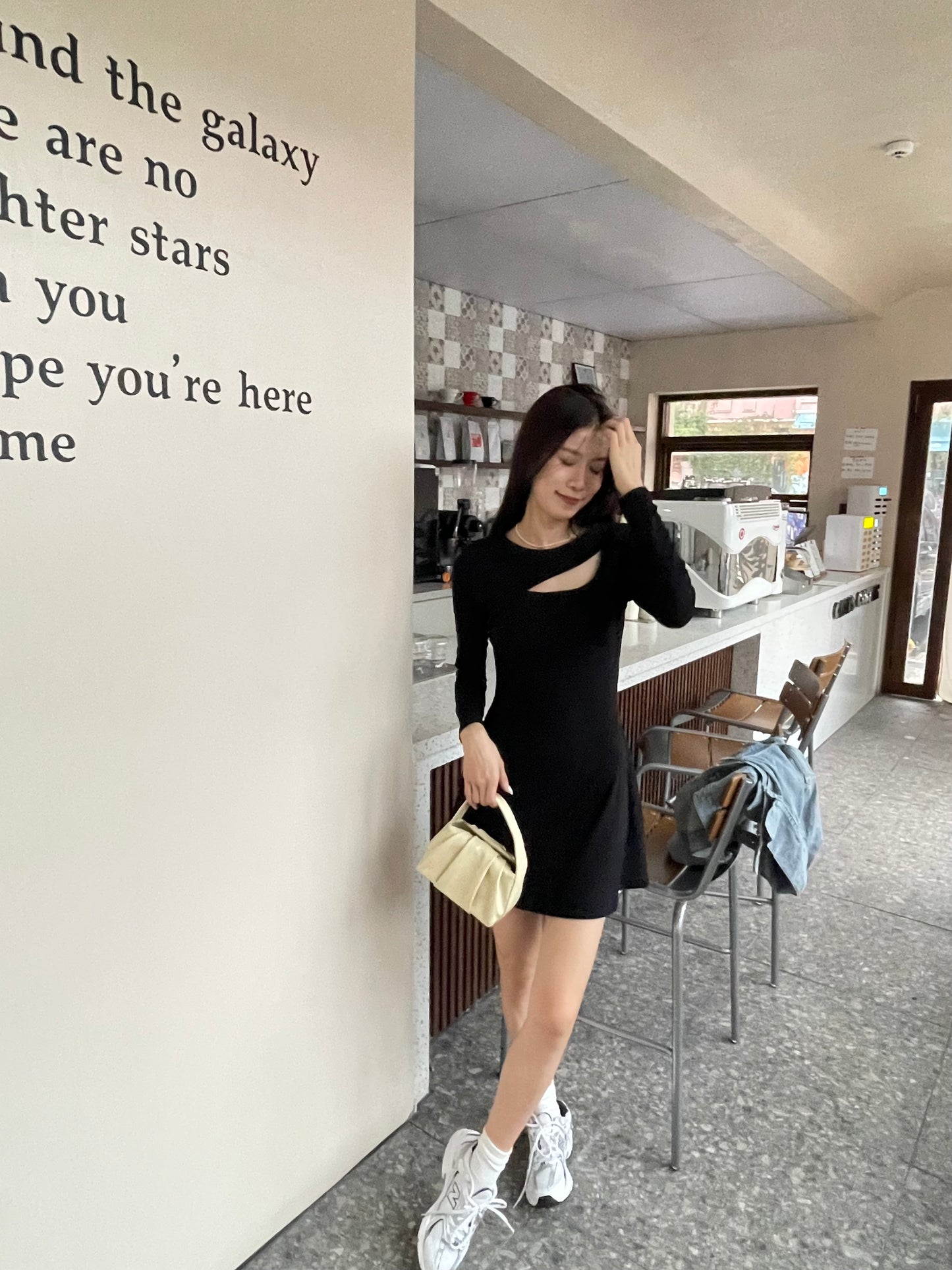 Hole on Chest A Lined Mini Dress