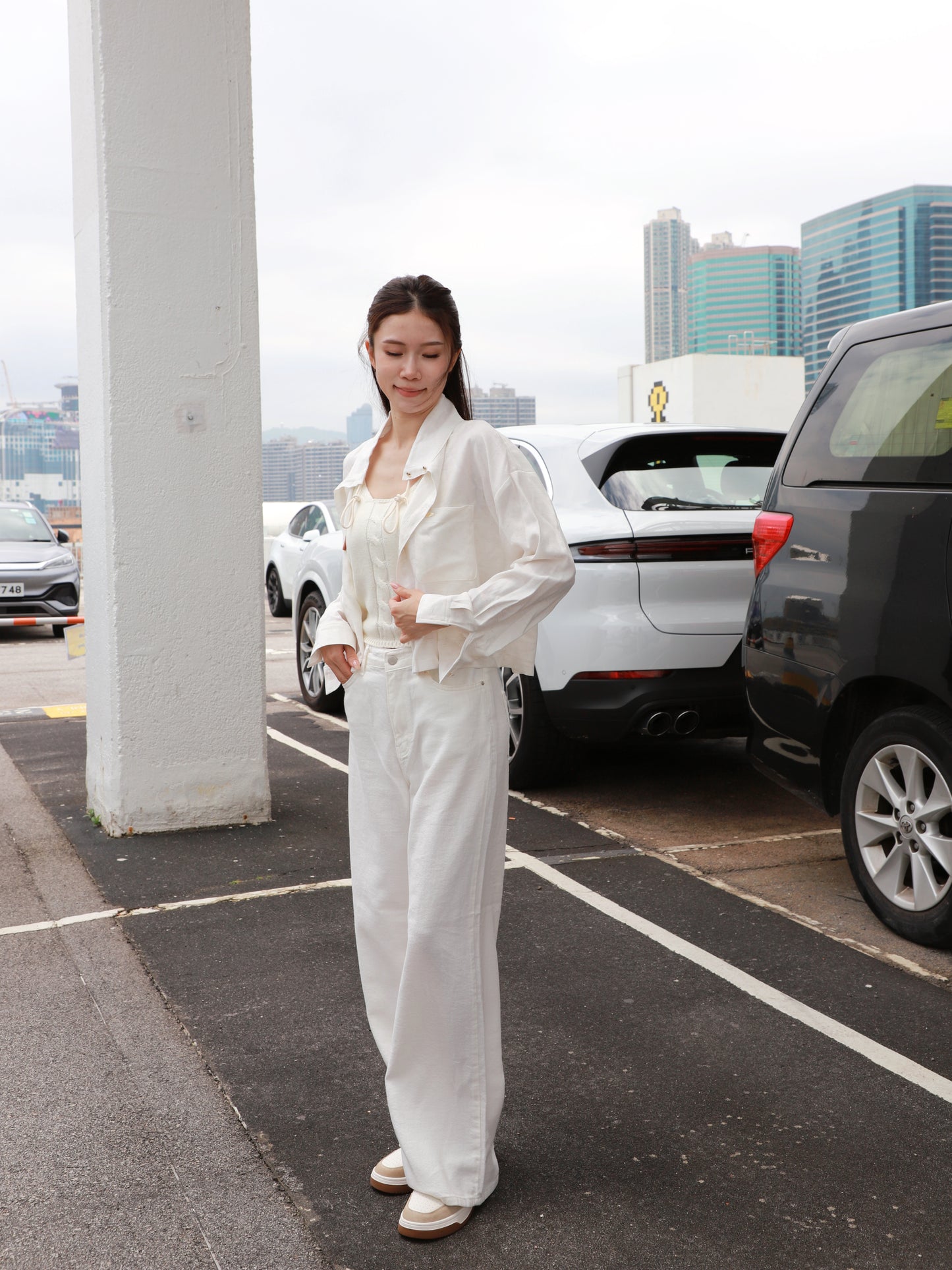 Linen Cropped Leather Button Jacket