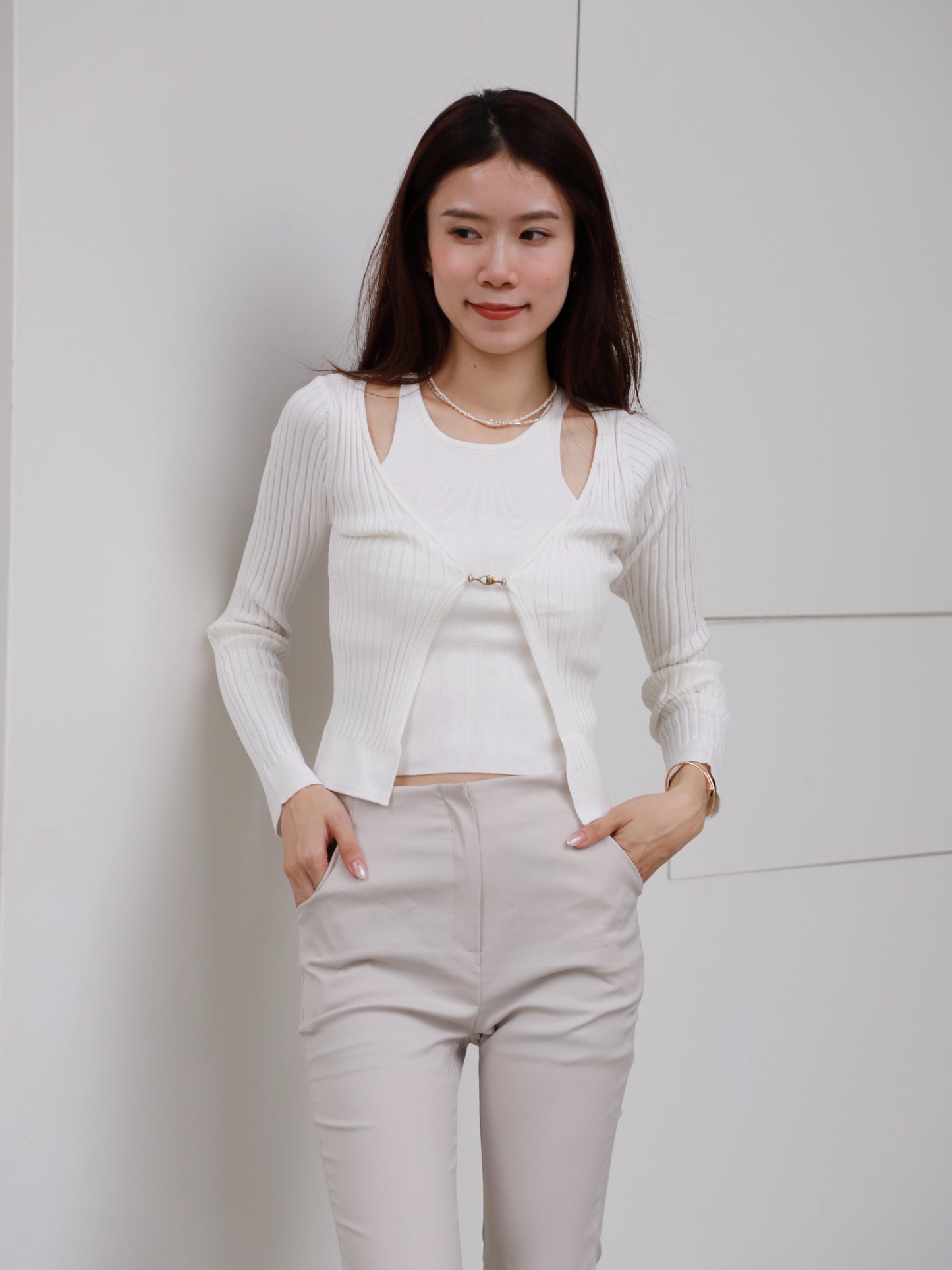 Button Up Cardigan with Vest Set