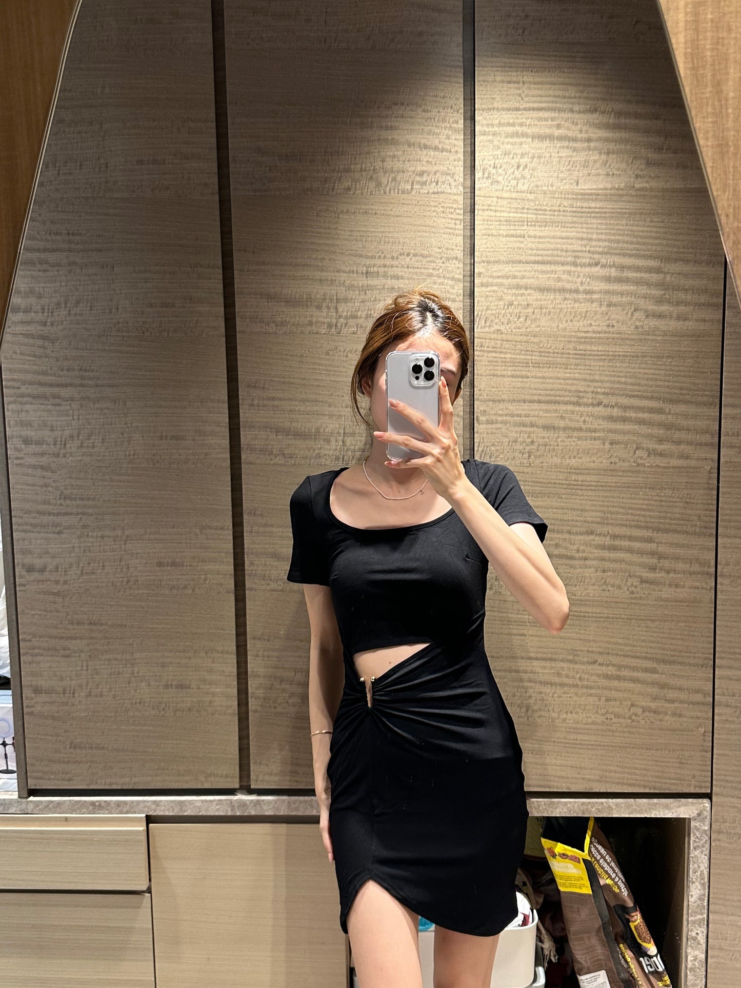 V button Hole Mini Dress