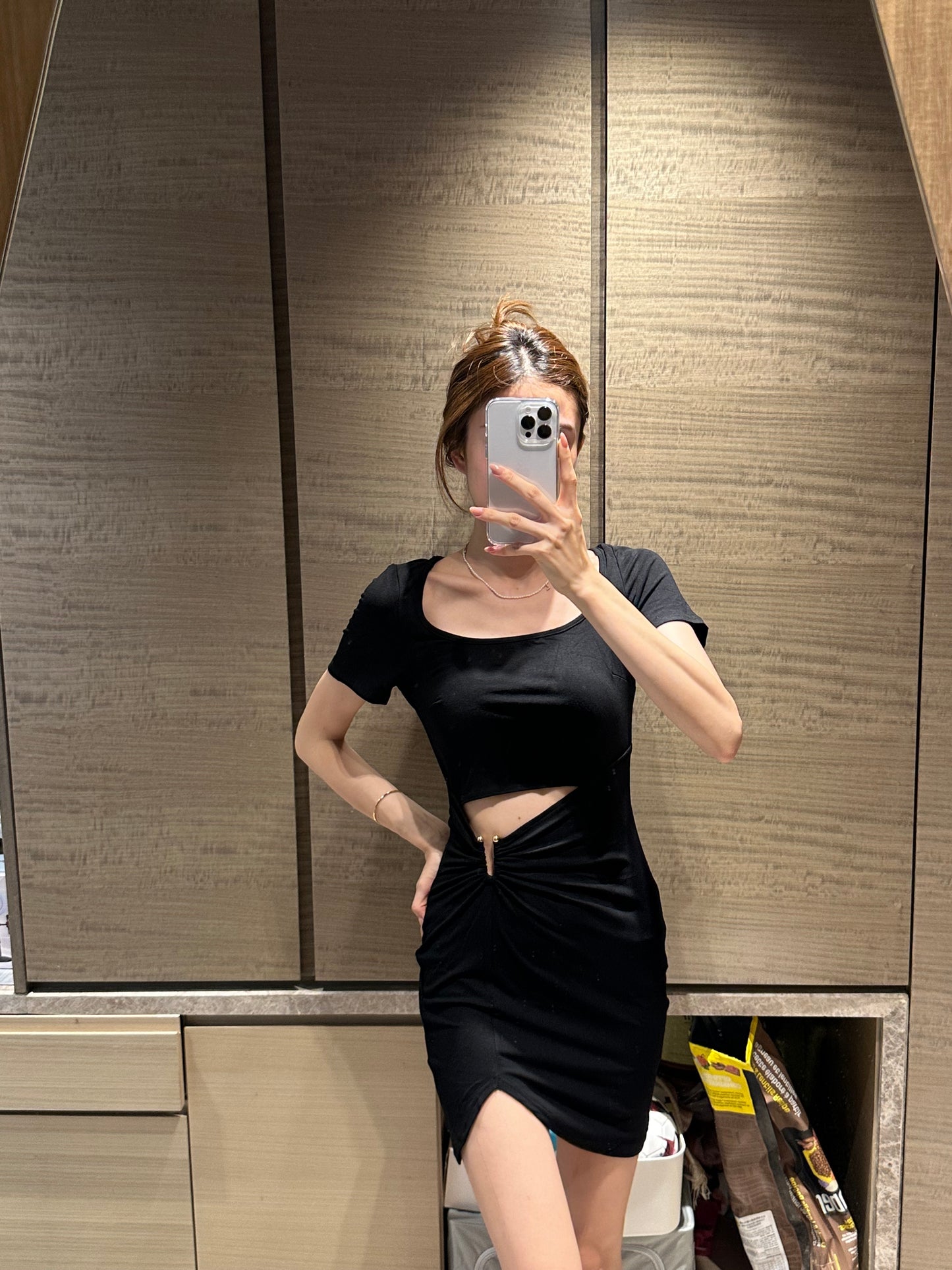 V button Hole Mini Dress