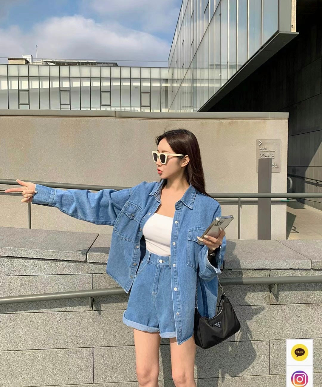 Basic Denim Shirt & Shorts Set